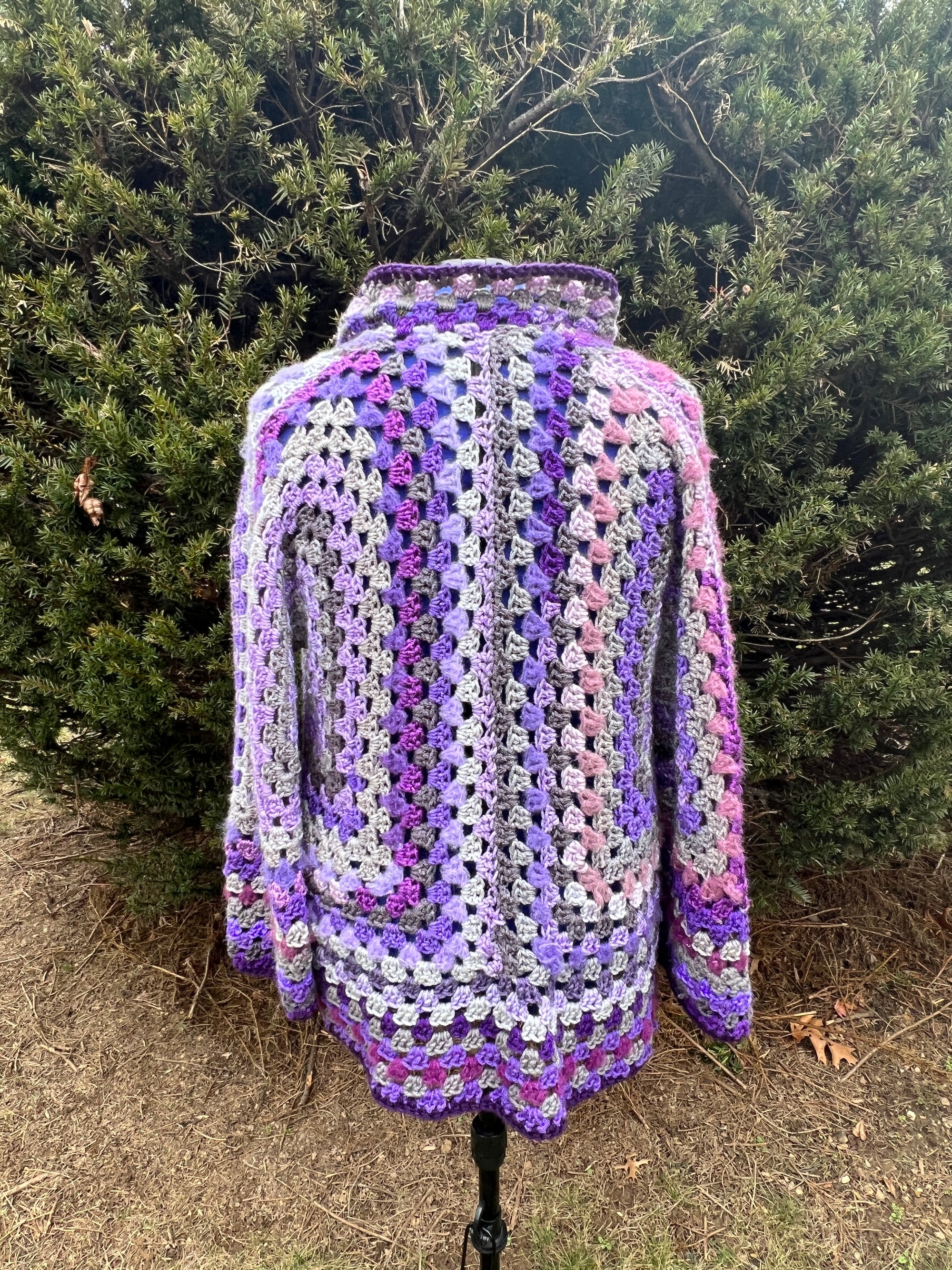Purple Gray Hexagon Granny Cardigan