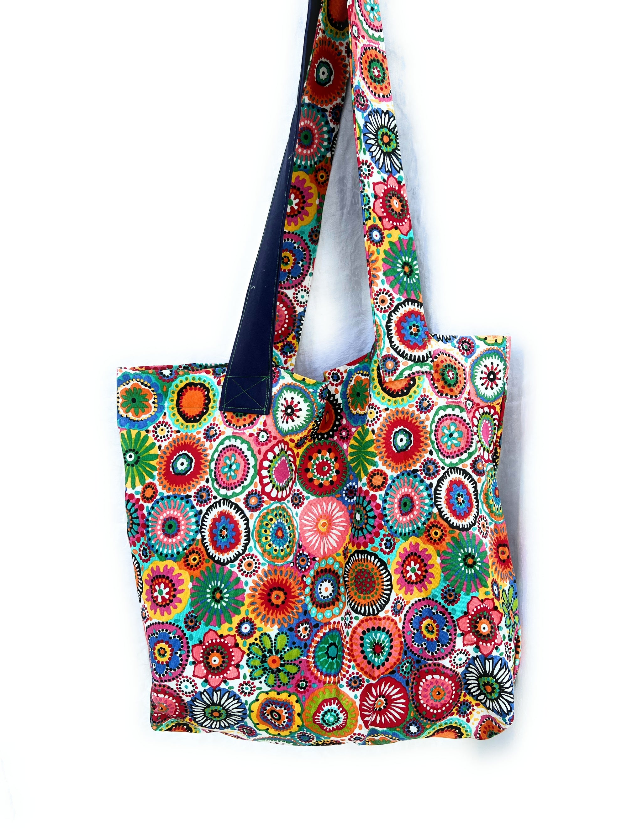 Grocery Market Tote Bag Bright Geometric Floral