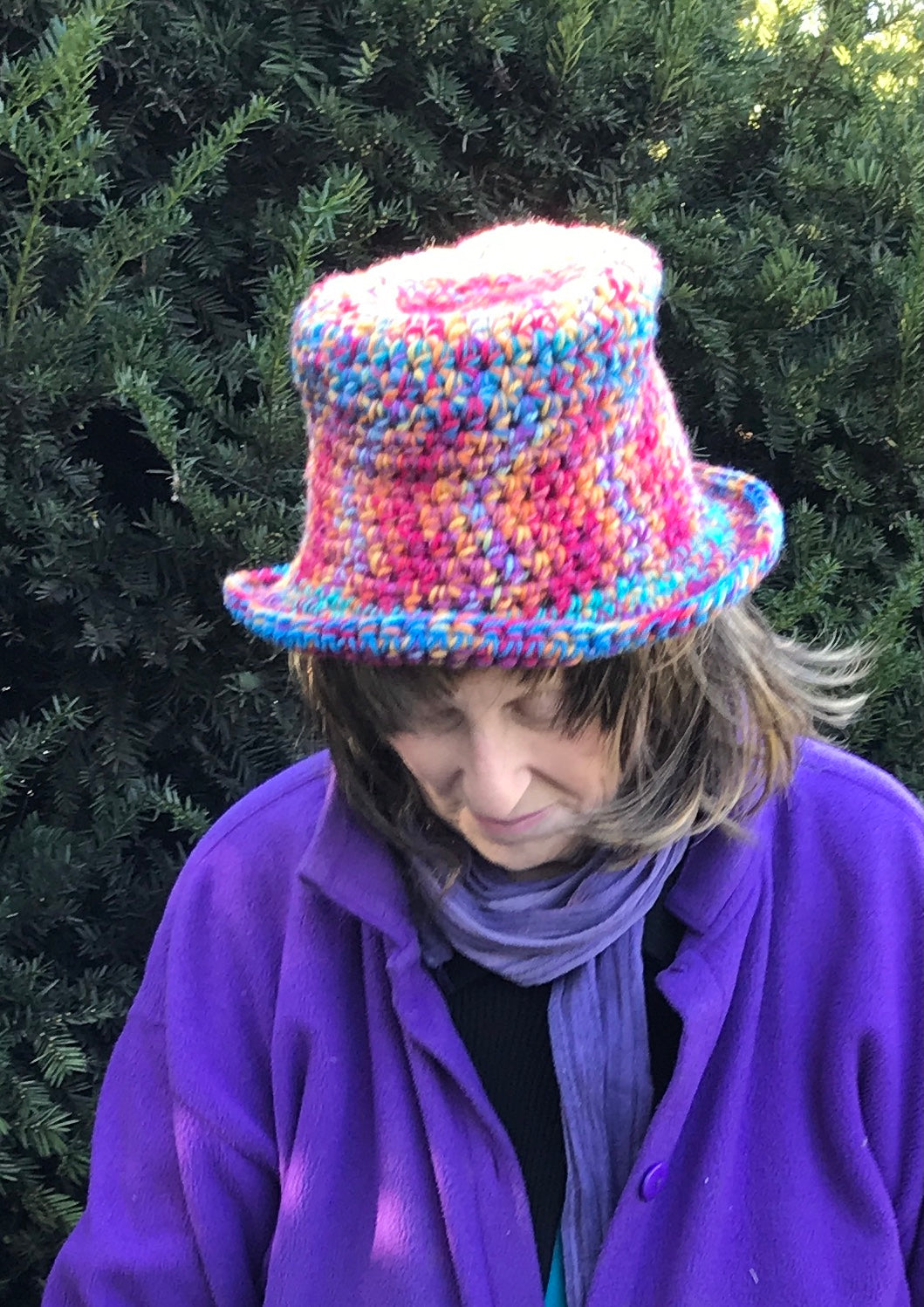 Fedora Style Hat in Orange, Turquoise, Yellow and Rust