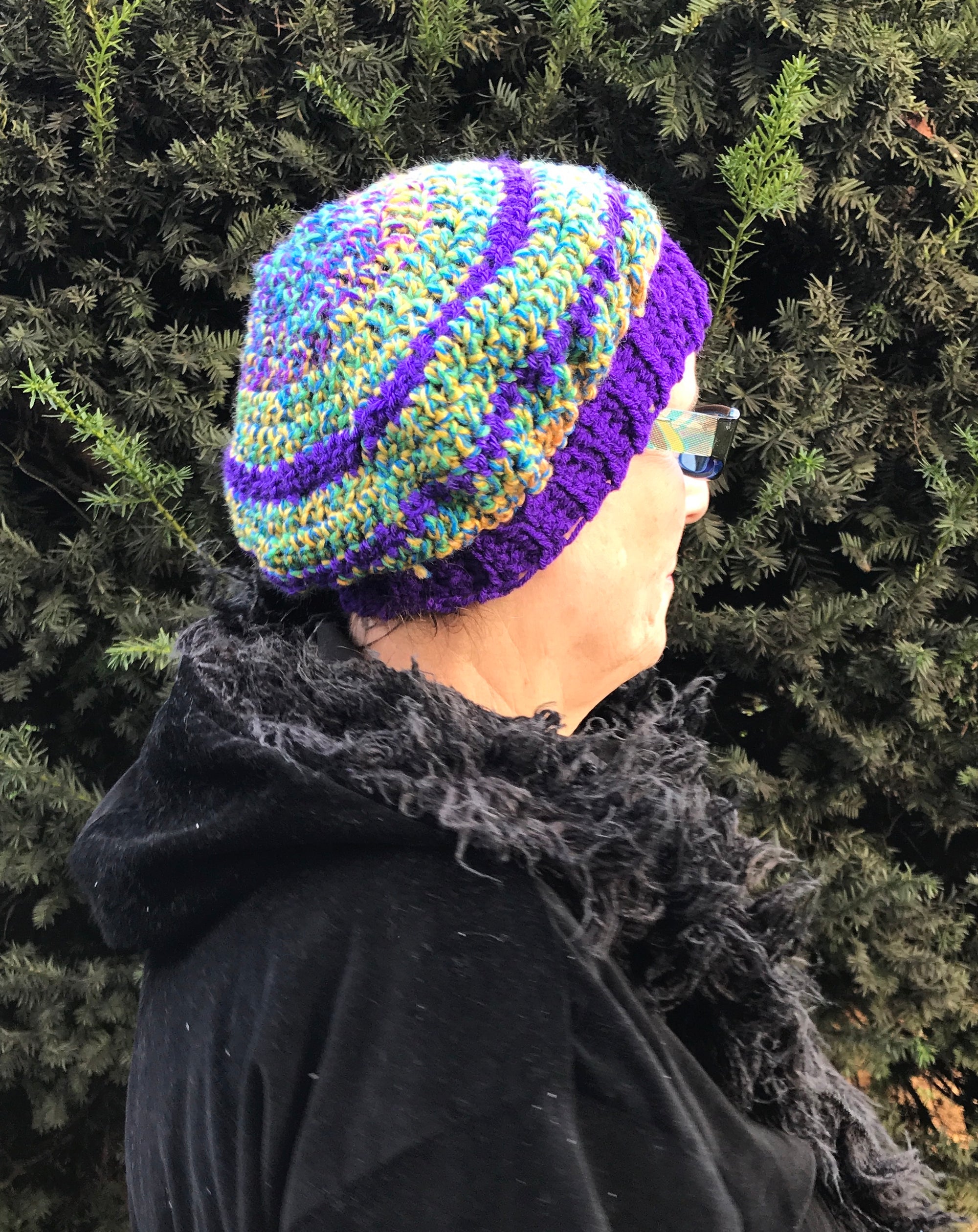 Beret Style Purple Green Tweed Hat