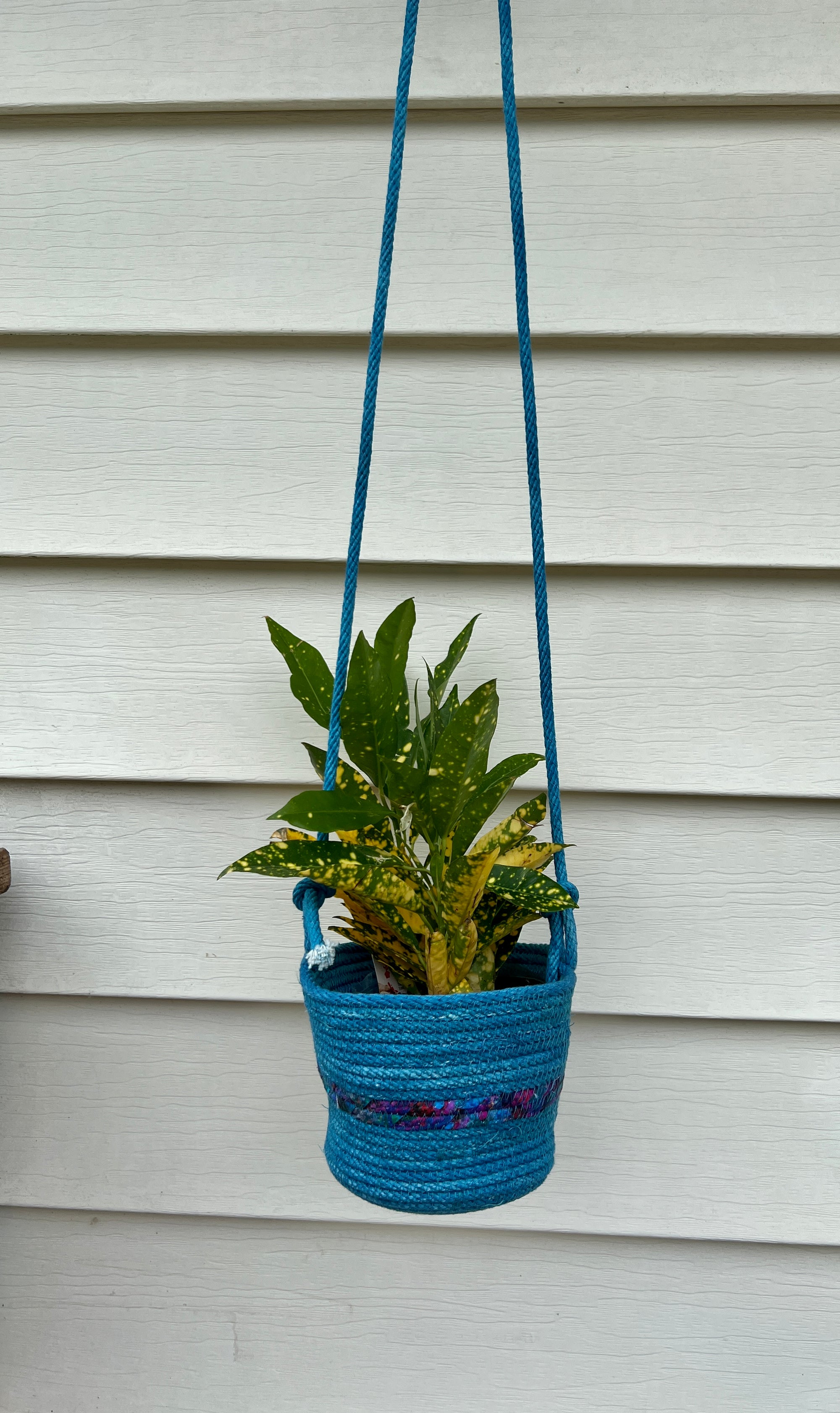 hanging basket plant inserts Hanging Planter Coiled Rope Turquoise