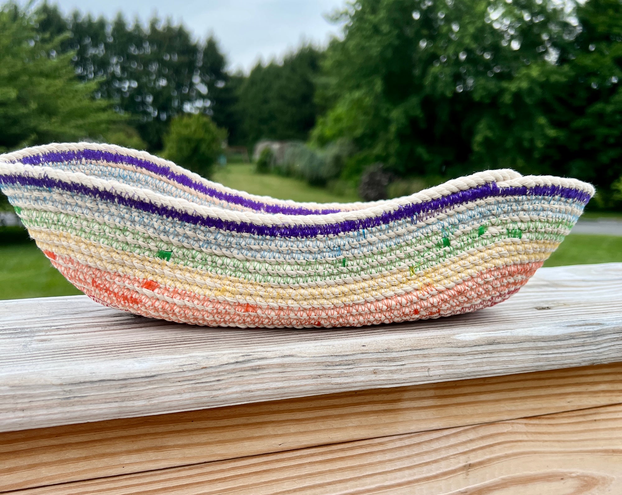 Coiled Rope Rounded Rectangle Basket Rainbow