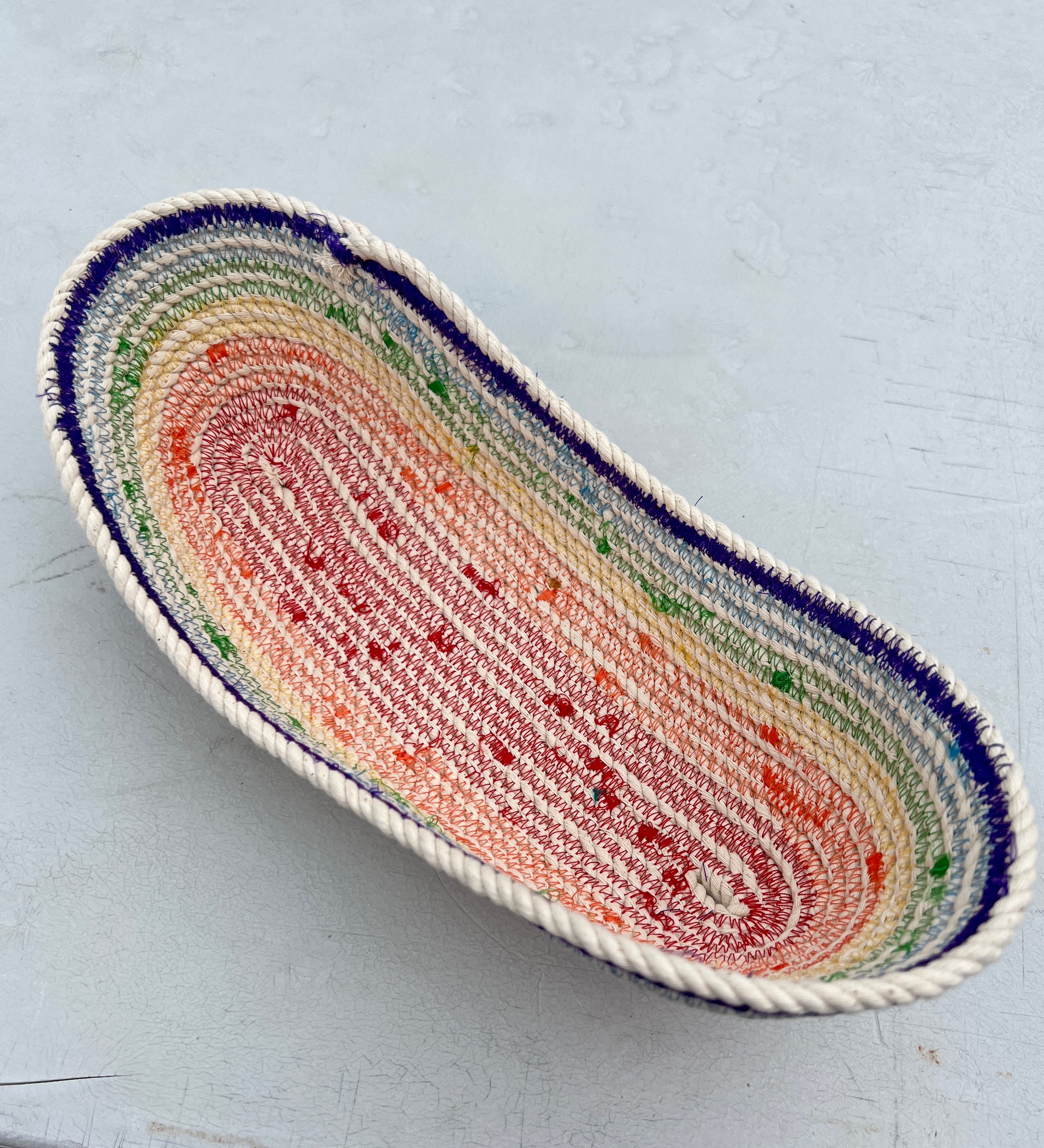 Coiled Rope Rounded Rectangle Basket Rainbow