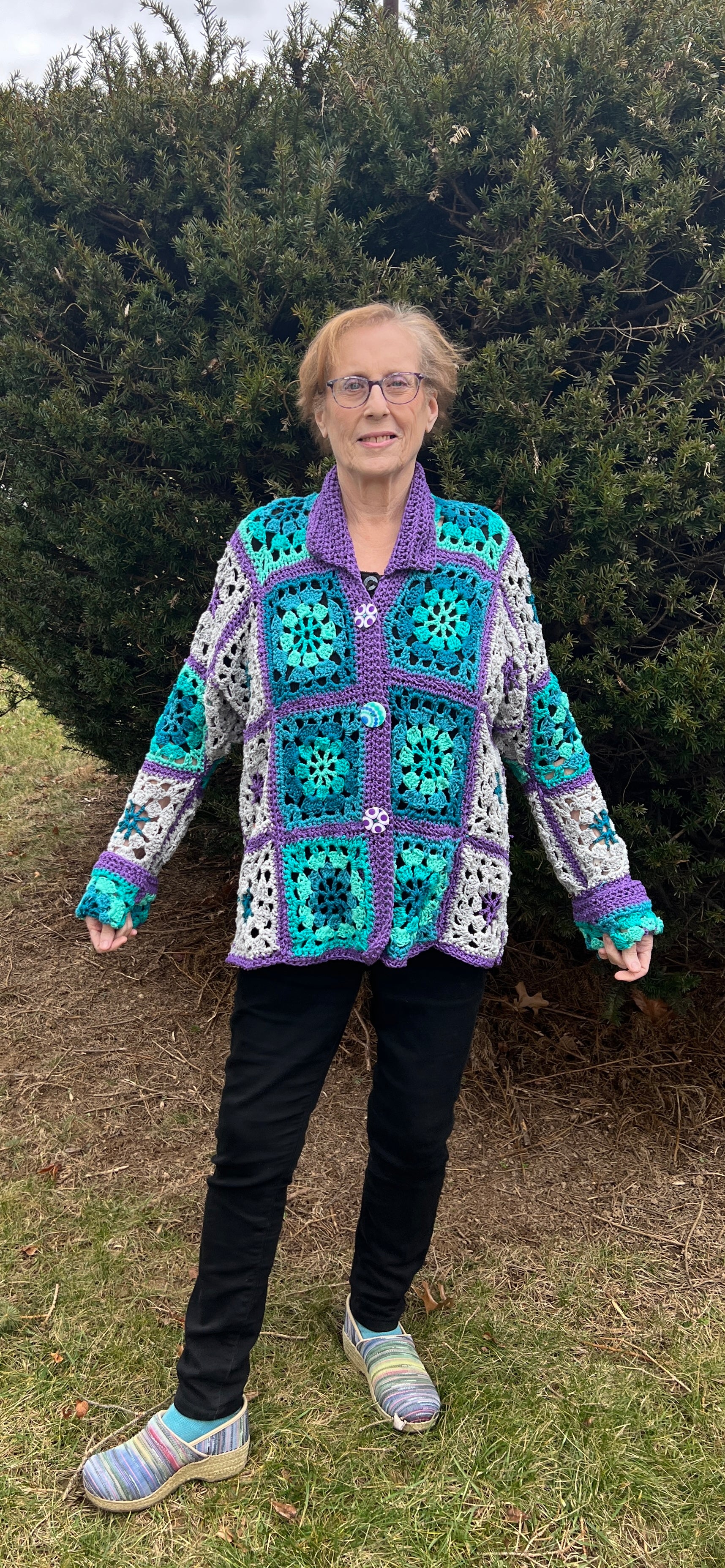 Turquoise Purple Gray Granny Square Jacket