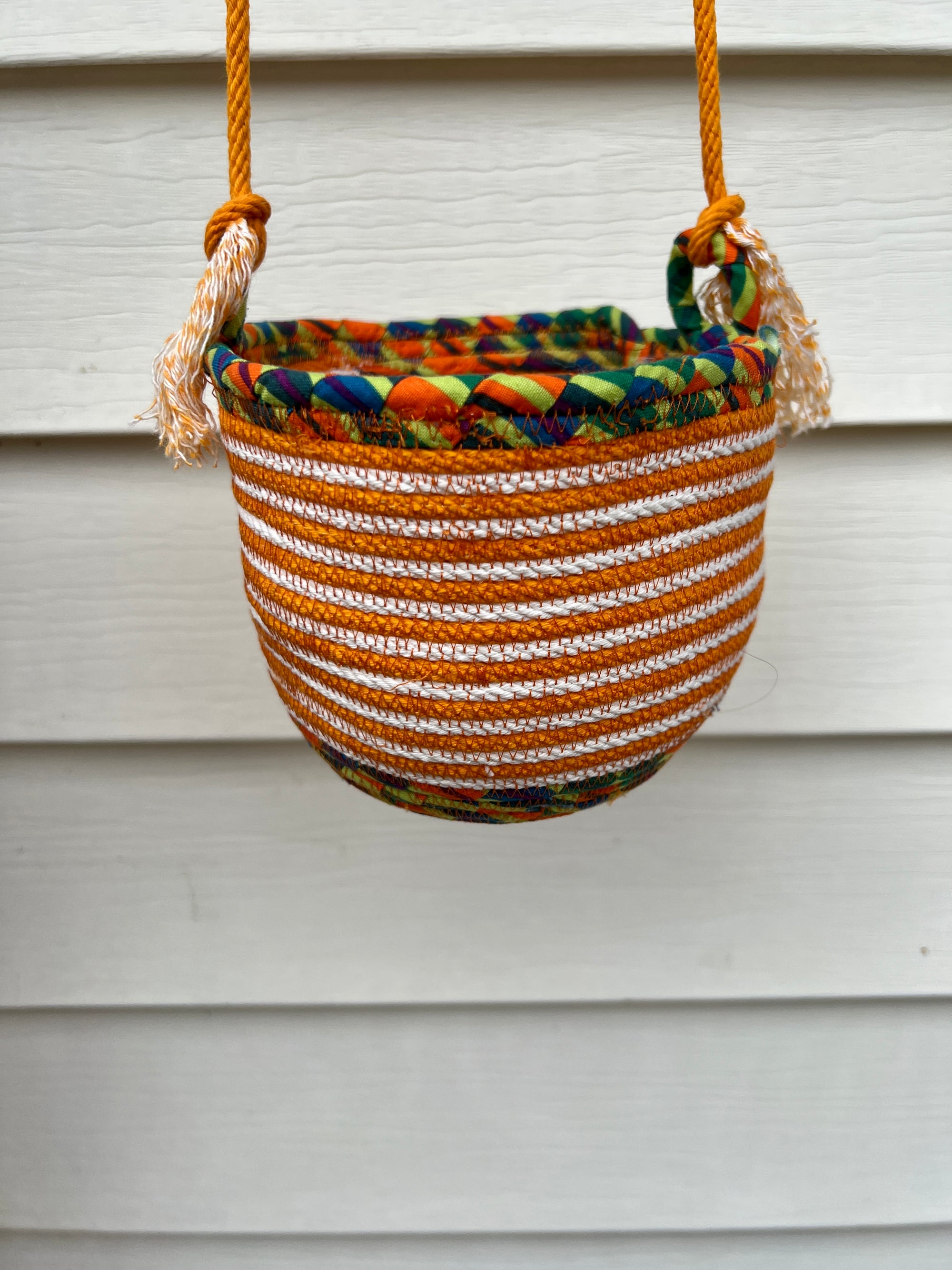 Hanging Planter Orange and White Striped