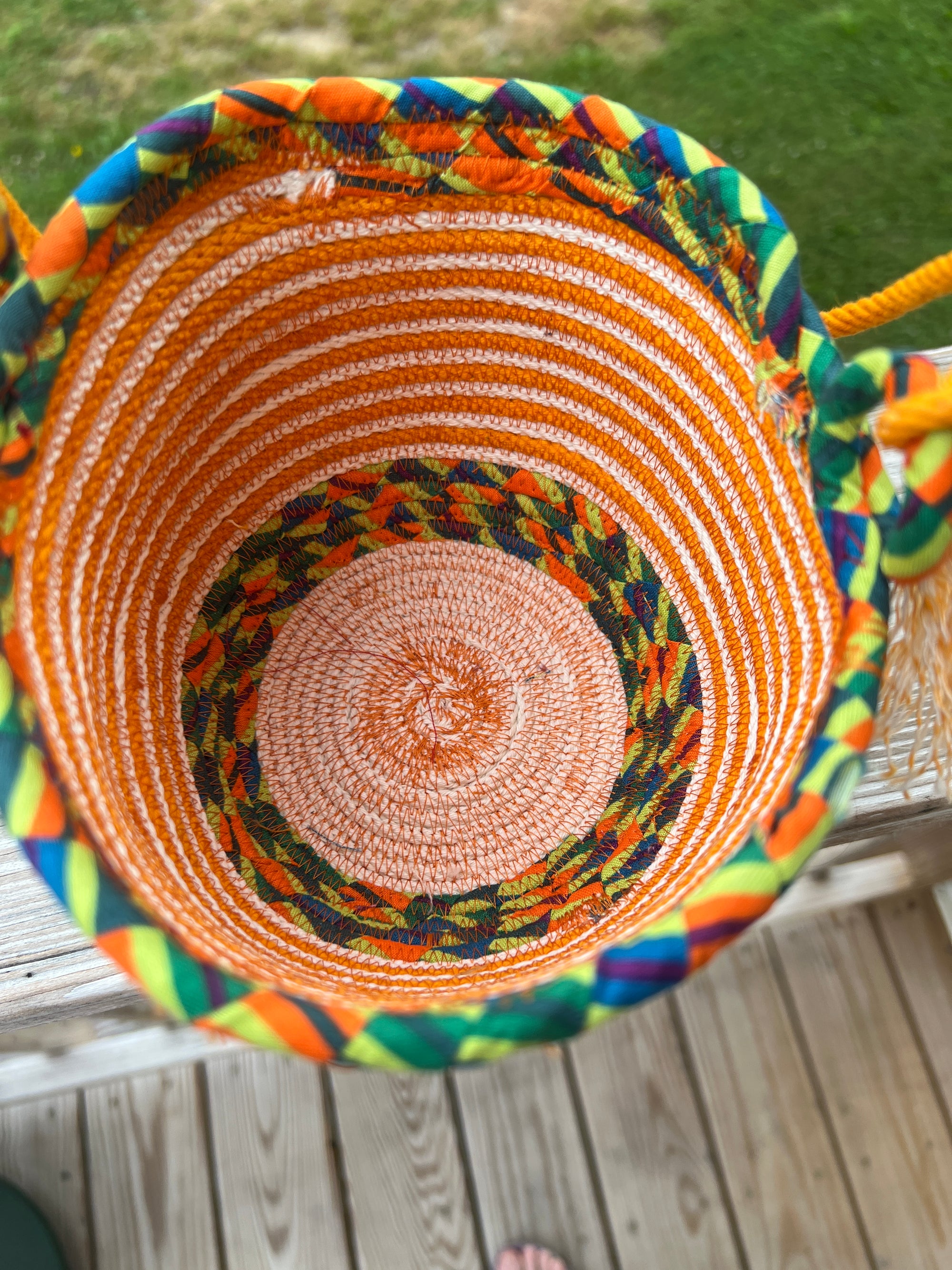 Hanging Planter Orange and White Striped