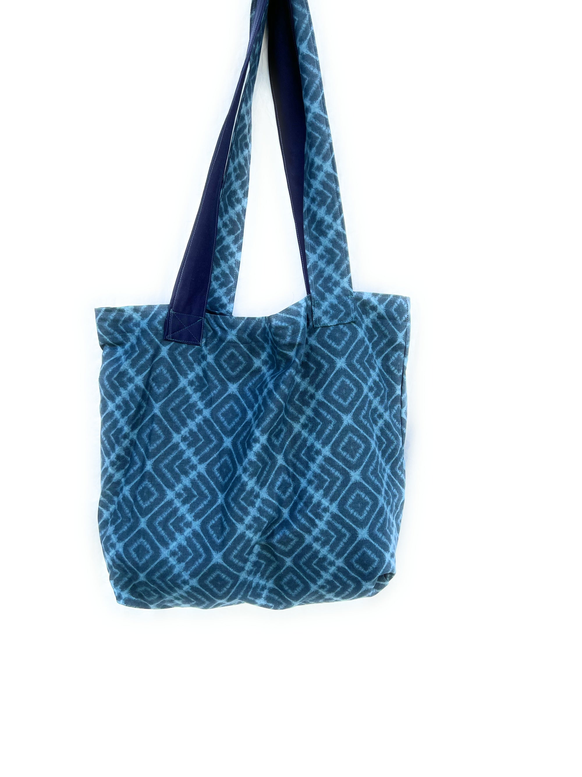 Grocery Market Tote Bag Indigo Blue Squares