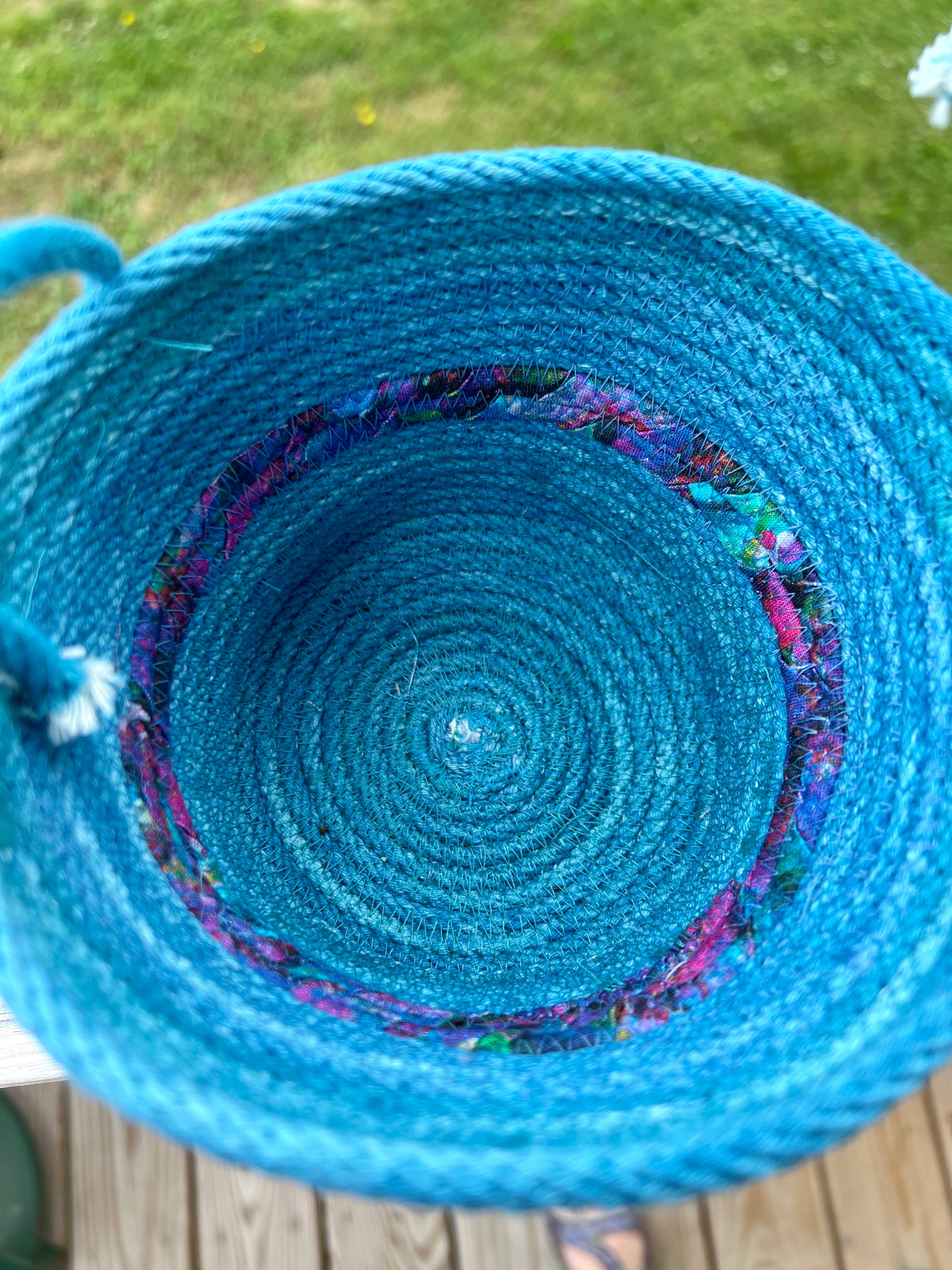 Hanging Planter Coiled Rope Turquoise