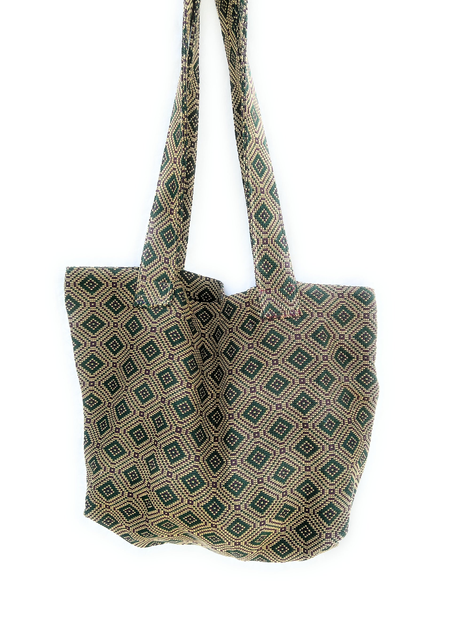 Carry All Grocery Market Tote Back Heavy Upholstery Green Burgandy