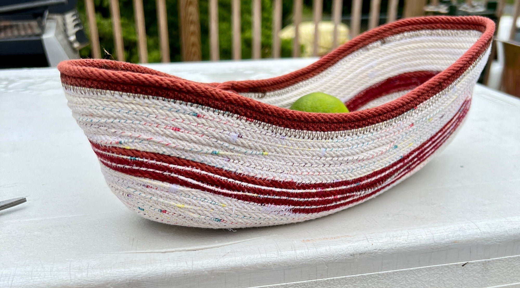 Coiled Rope Rounded Rectangle Basket Tweed and Rust