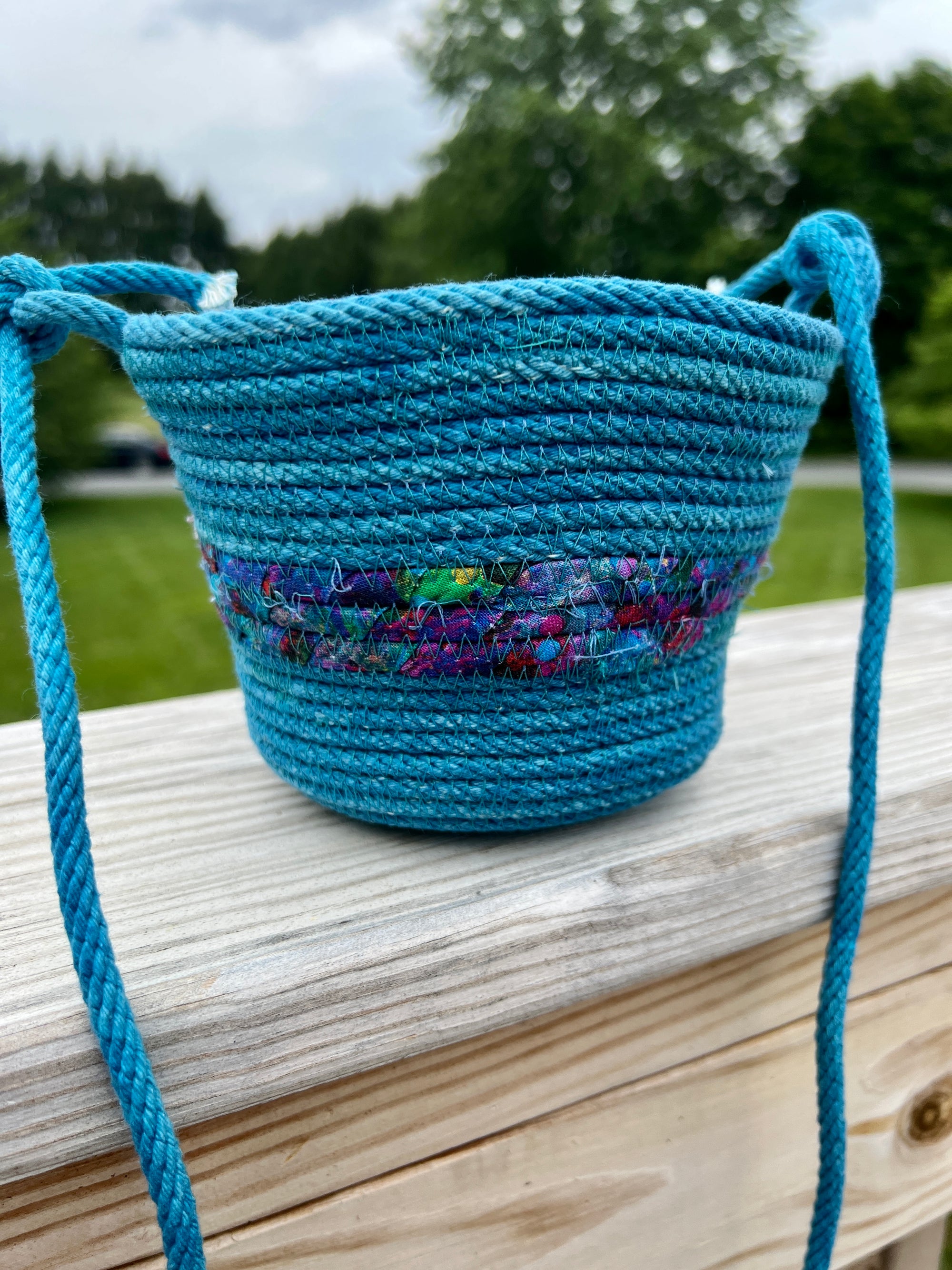 Hanging Planter Coiled Rope Turquoise