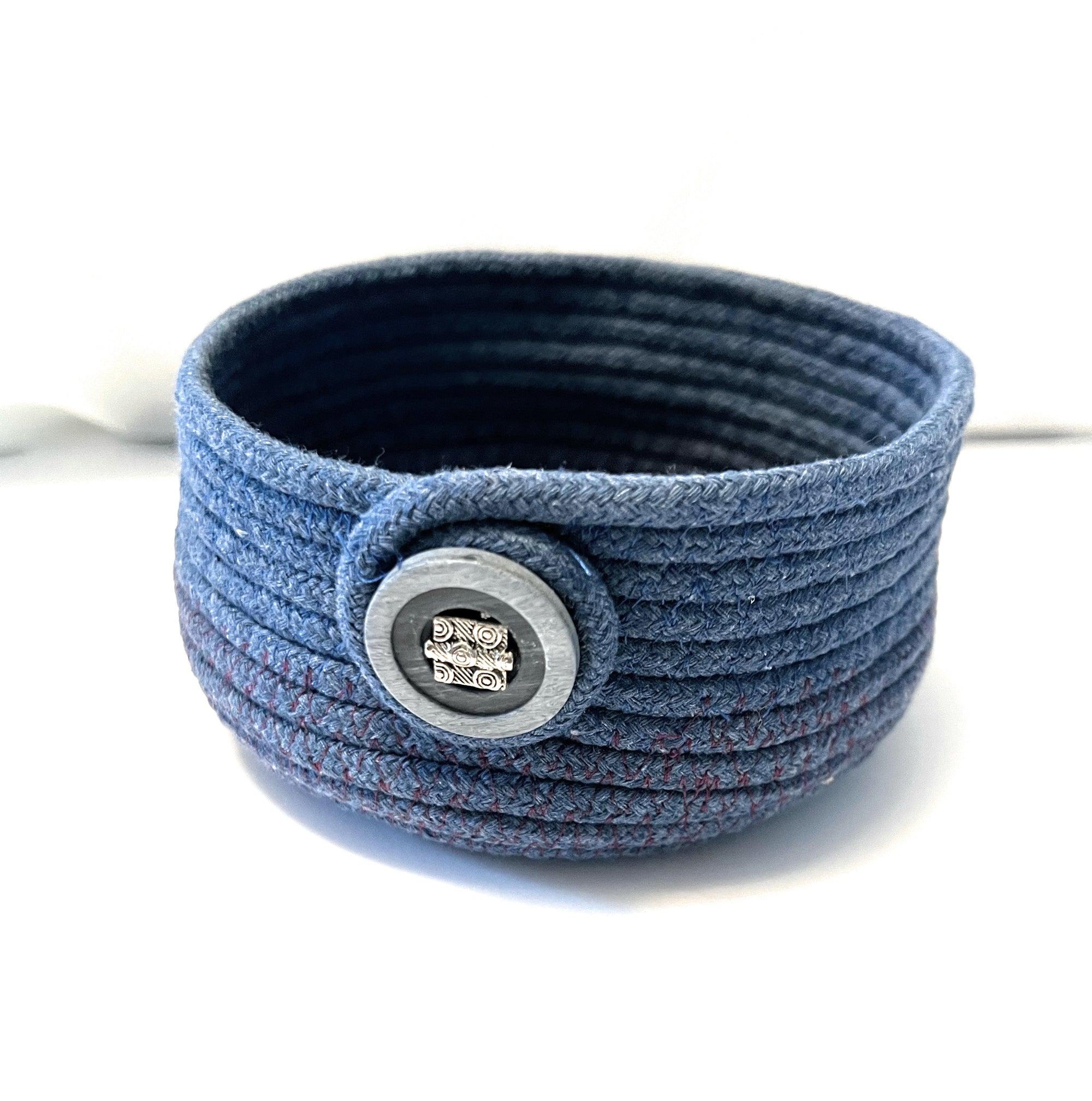 Coiled Rope Bowl in Blue with Silver Bead Accent