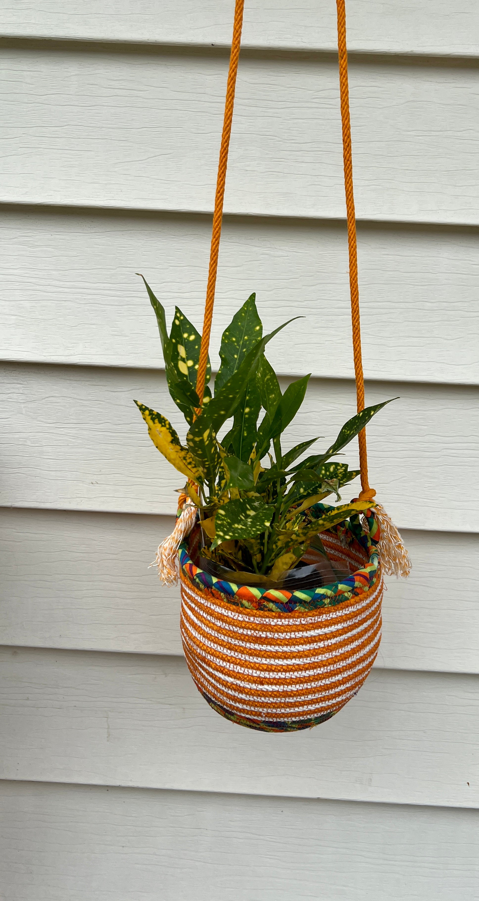 Hanging Planter Orange and White Striped