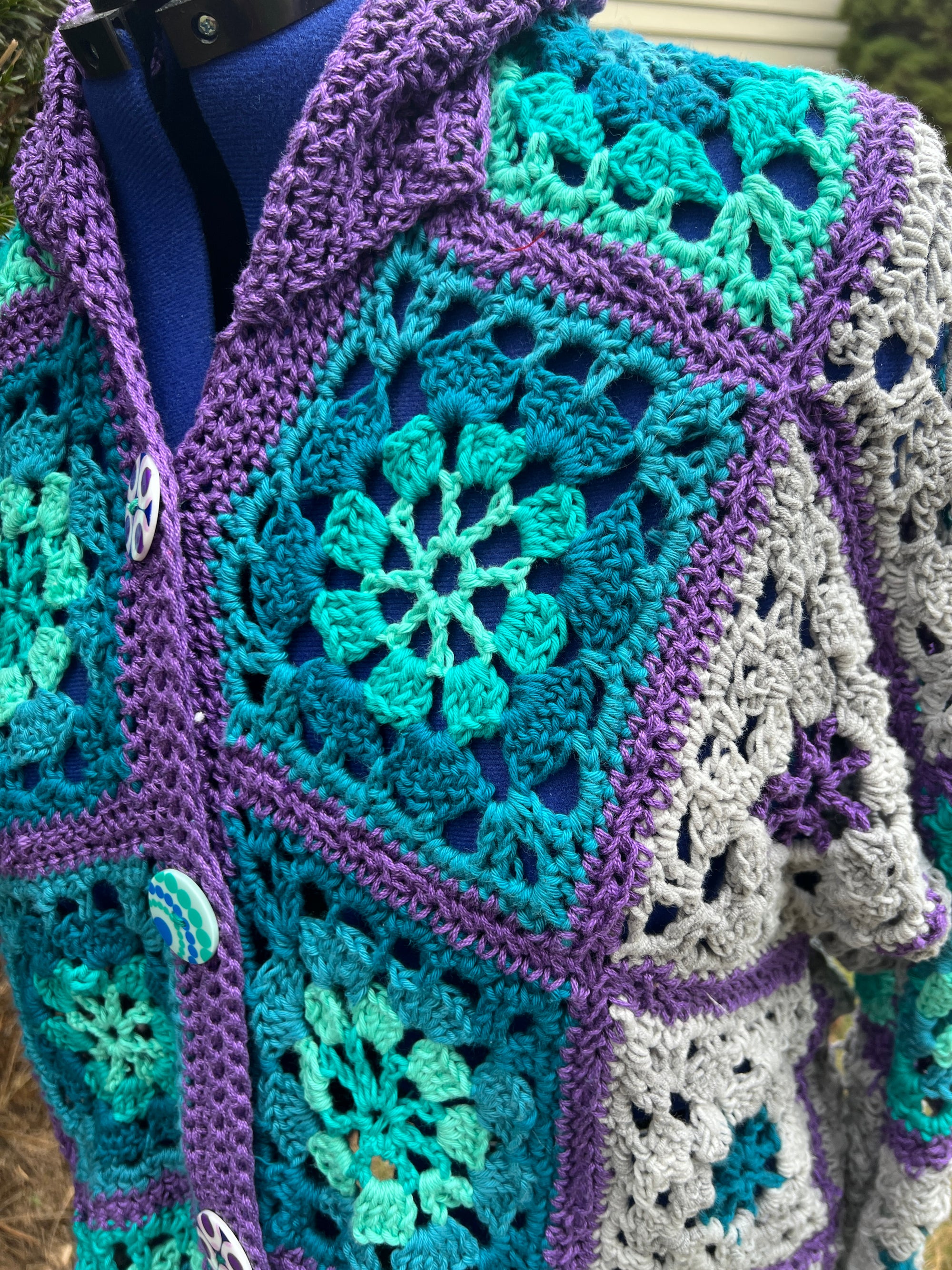 Turquoise Purple Gray Granny Square Jacket