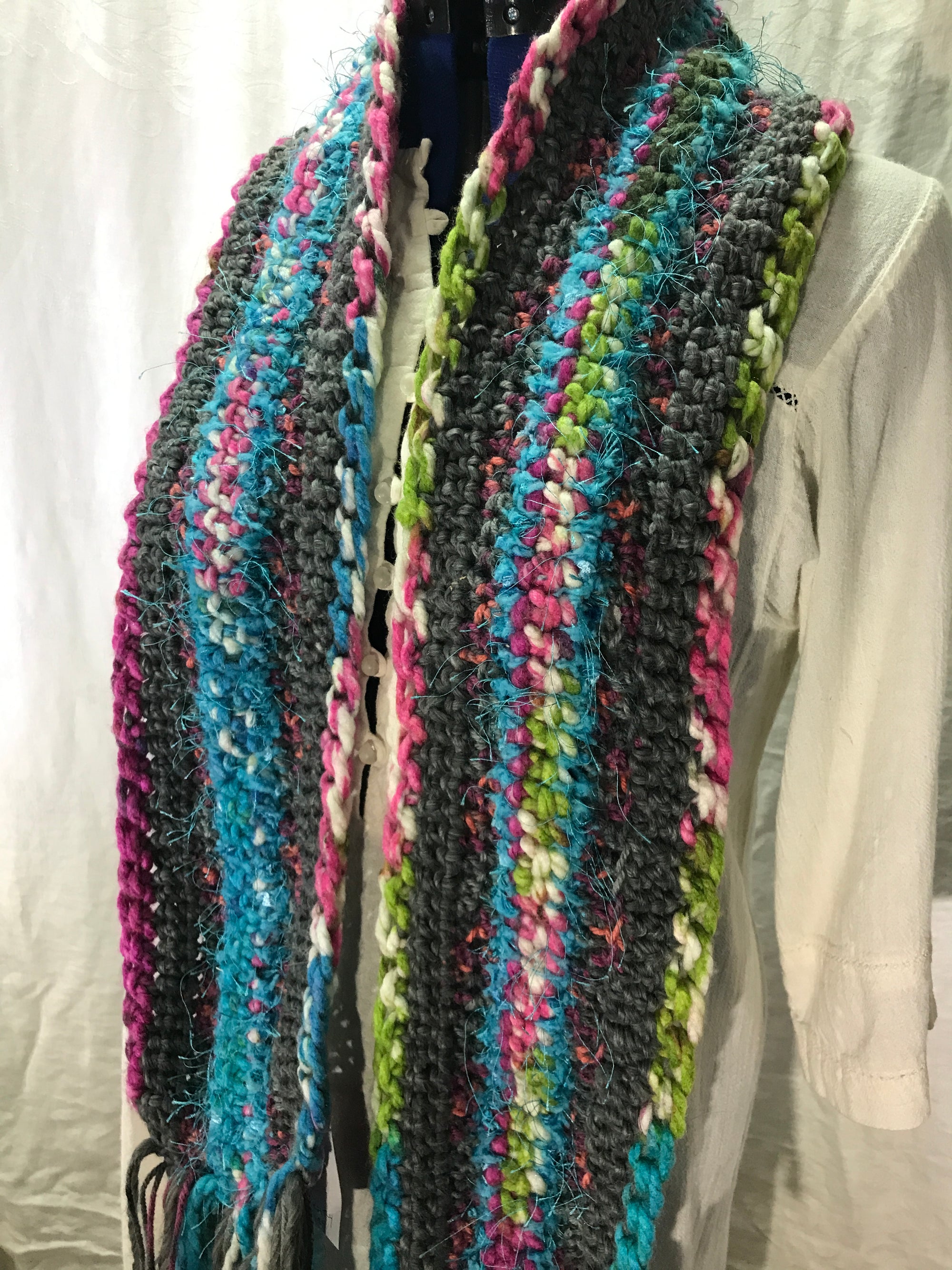 Scarf Muted Soft Tones Blue Pink and Gray