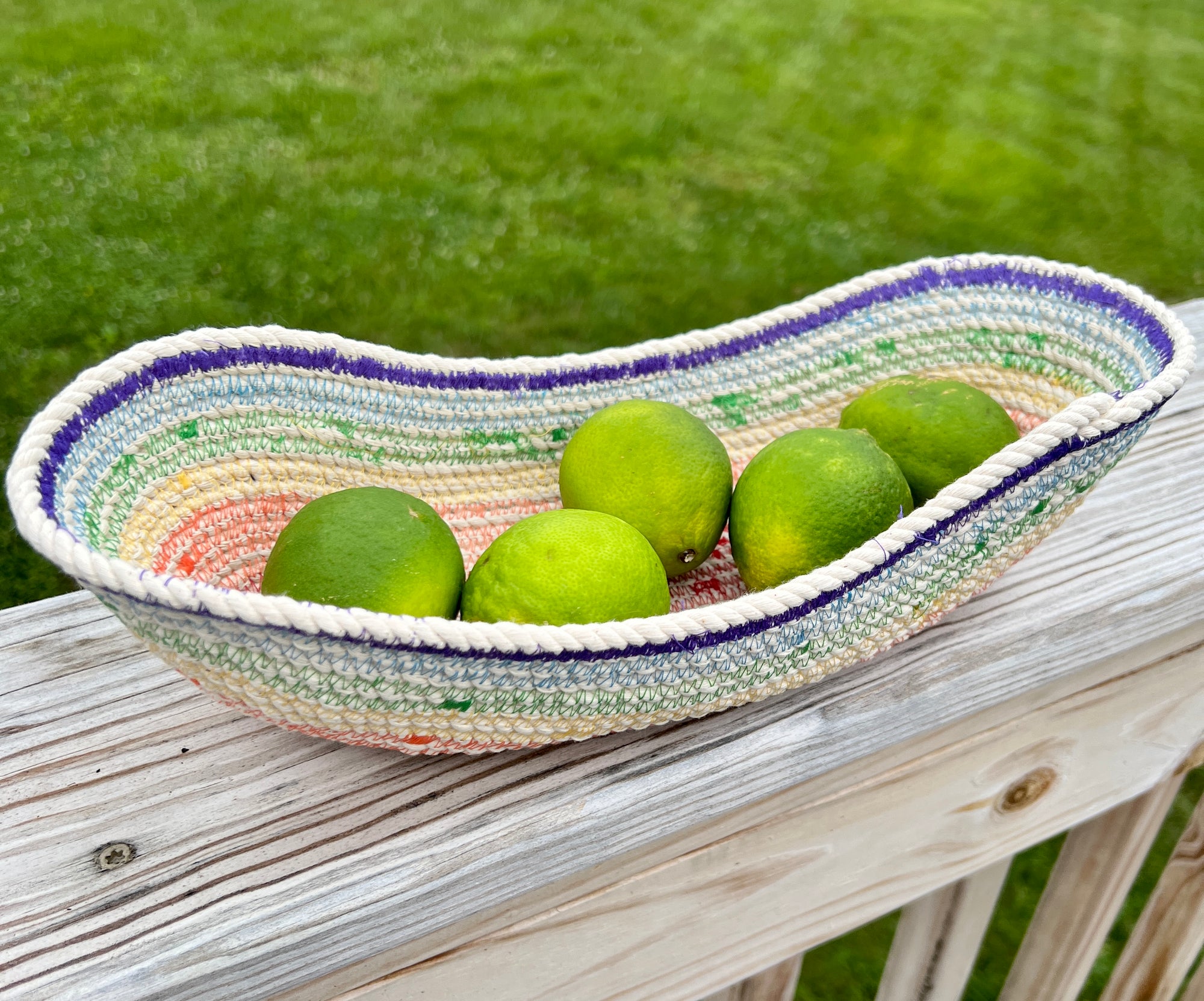 Coiled Rope Rounded Rectangle Basket Rainbow