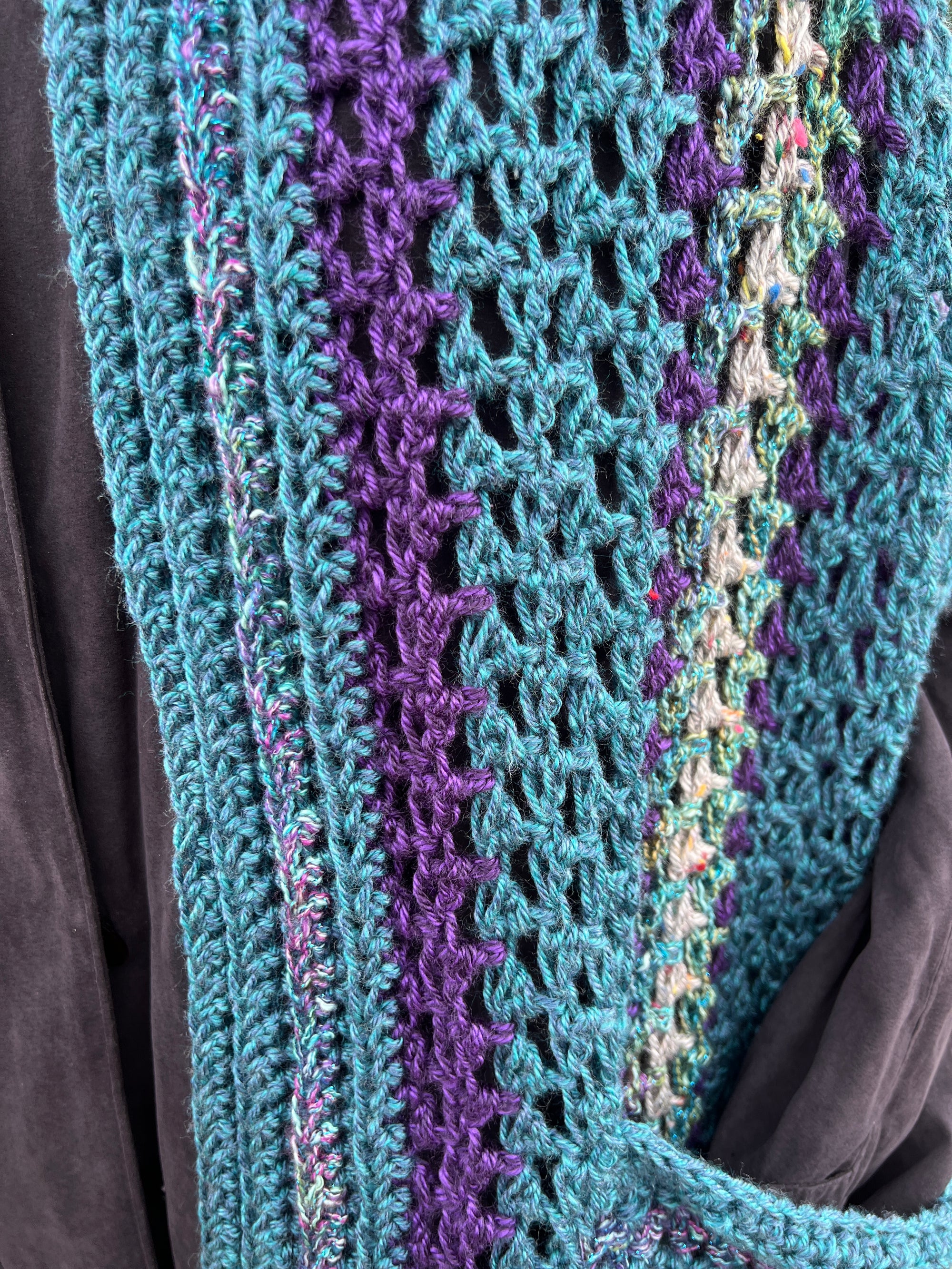 Pocket Shawl Heather Teal and Purple