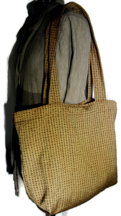 Market Tote Bag Tan Textured Upholstery Fabric
