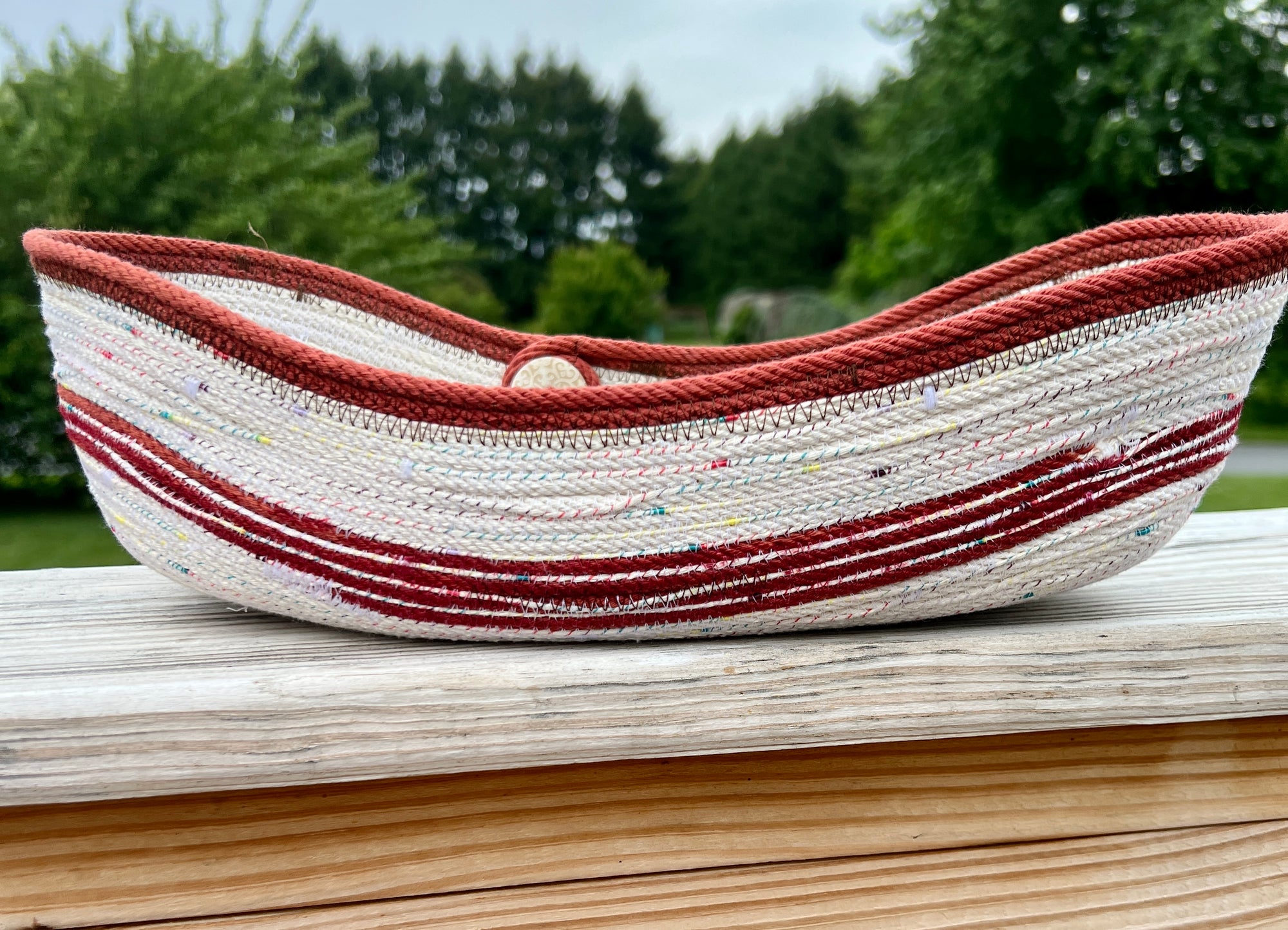 Coiled Rope Rounded Rectangle Basket Tweed and Rust