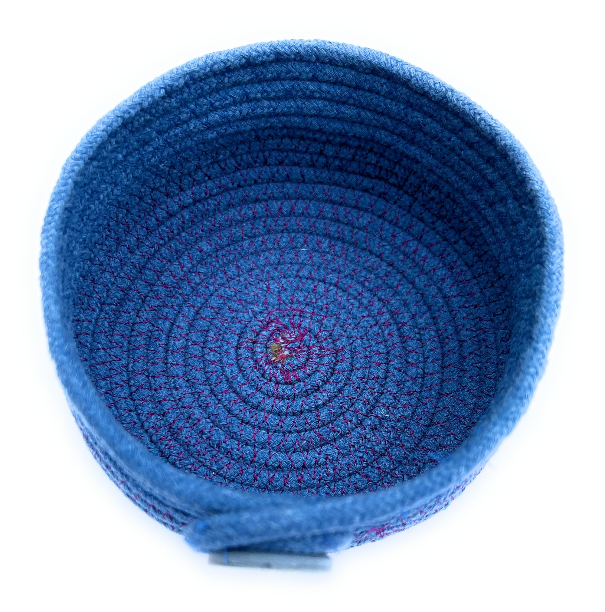 Coiled Rope Bowl in Blue with Silver Bead Accent