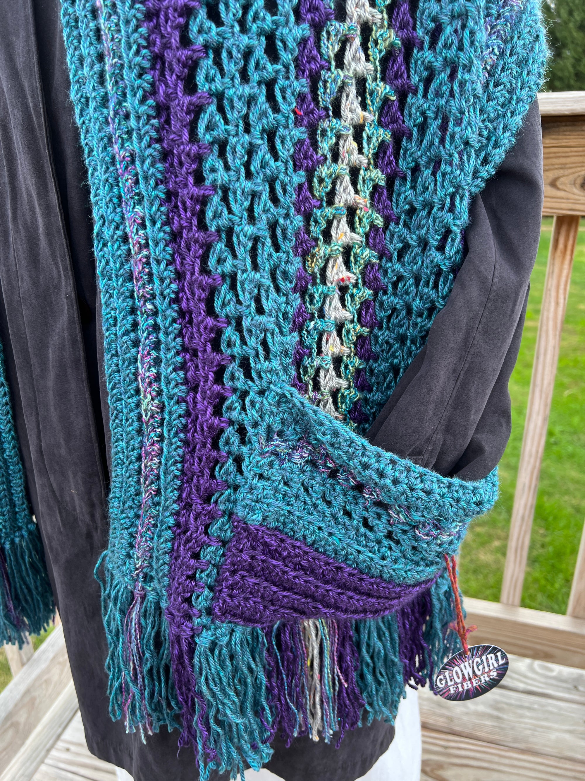 Pocket Shawl Heather Teal and Purple