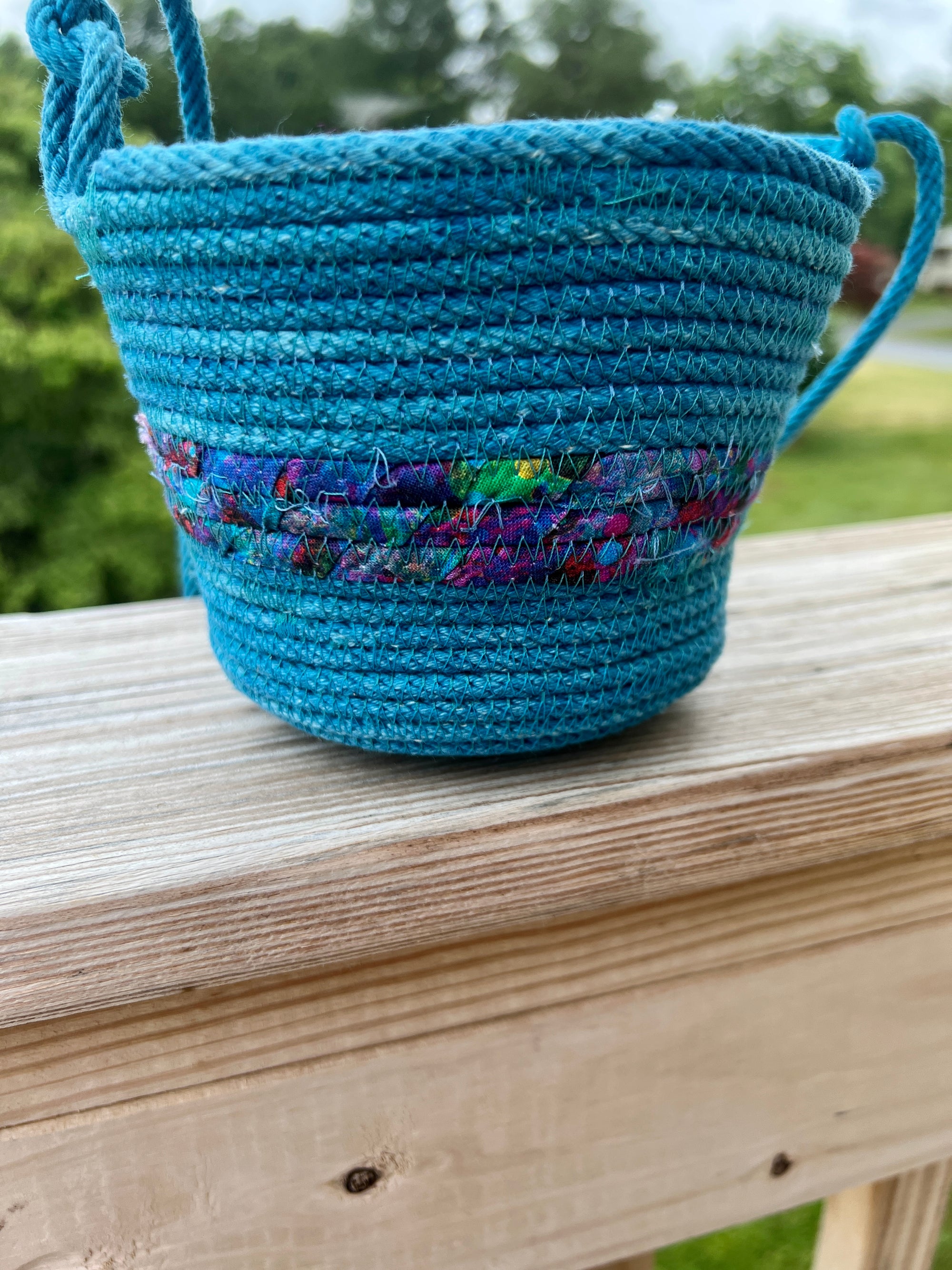 Hanging Planter Coiled Rope Turquoise