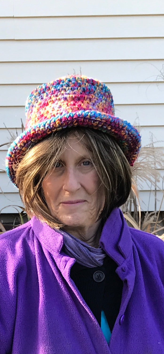 Fedora Style Hat in Orange, Turquoise, Yellow and Rust