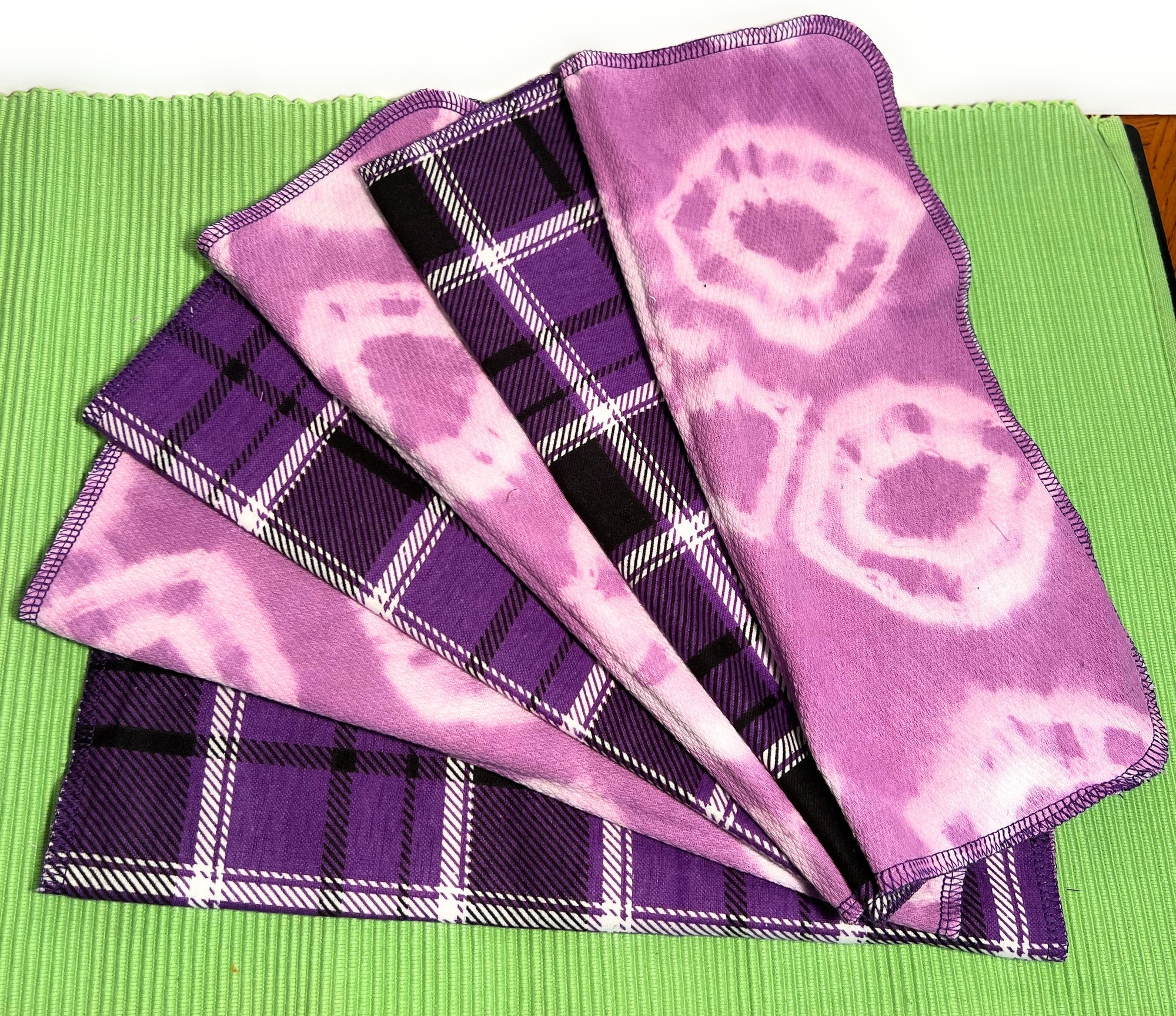 Premium Non Paper Towels Napkins with Hand Dyed Fabric and Purple Plaid 10" x 12"