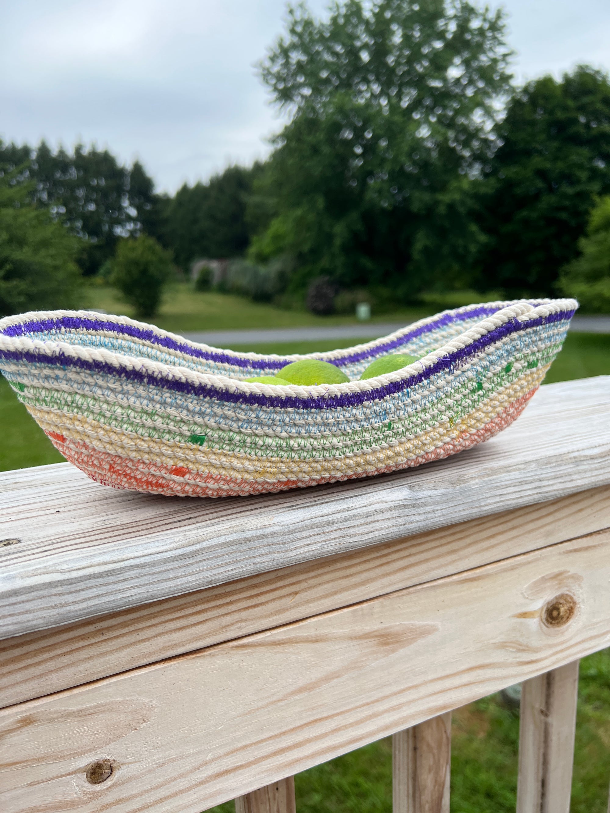 Coiled Rope Rounded Rectangle Basket Rainbow