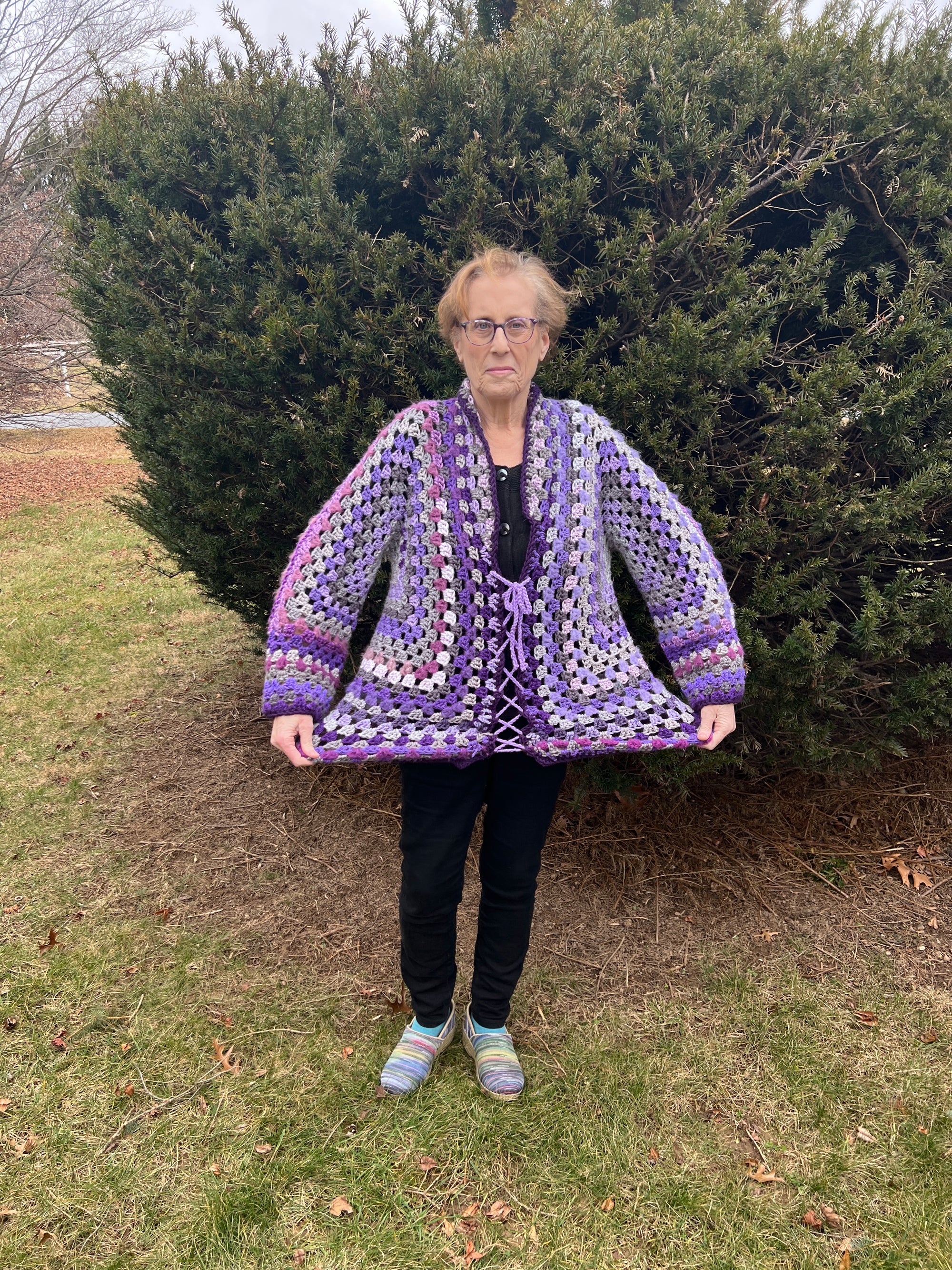Purple Gray Hexagon Granny Cardigan