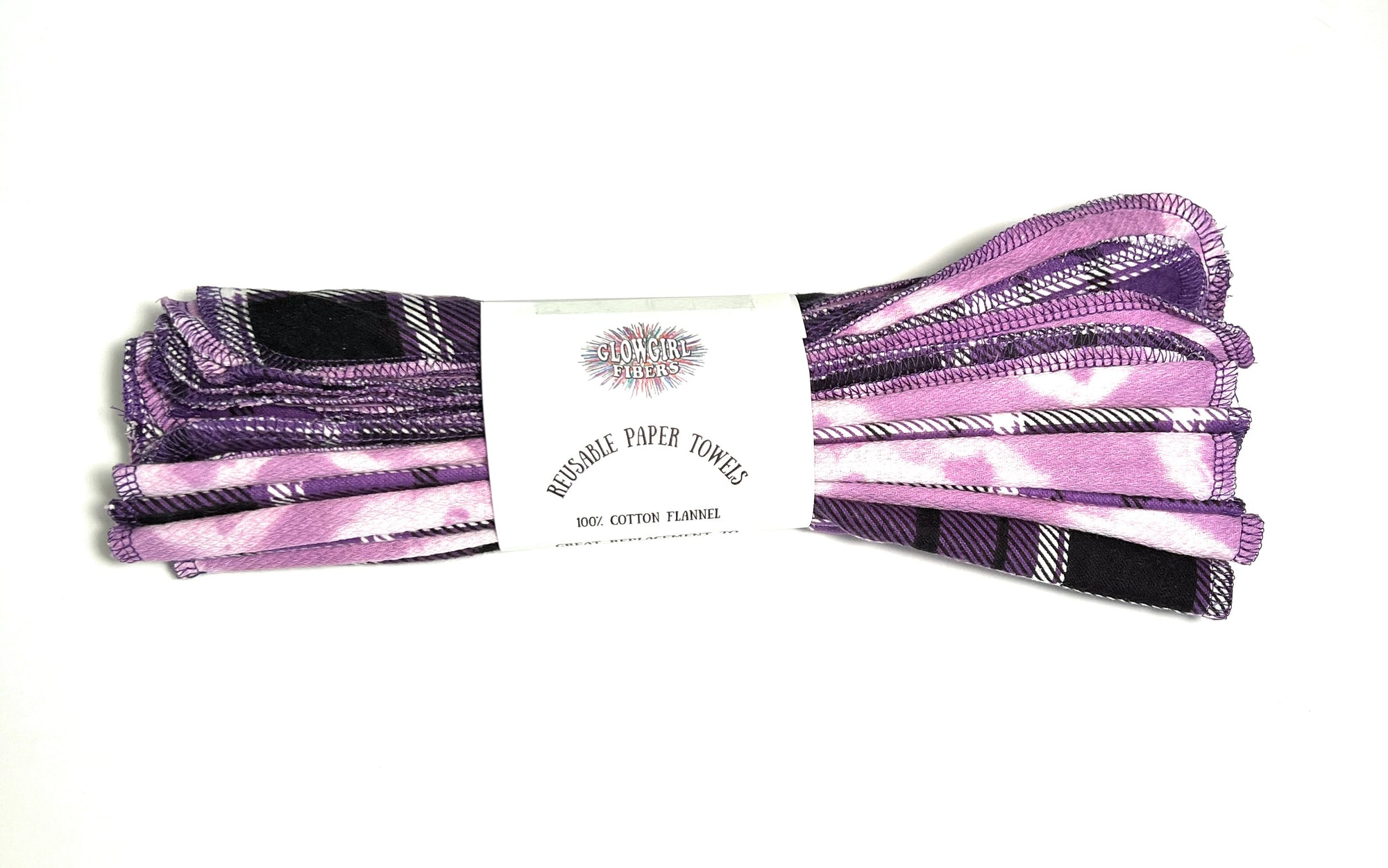 Premium Non Paper Towels Napkins with Hand Dyed Fabric and Purple Plaid 10" x 12"
