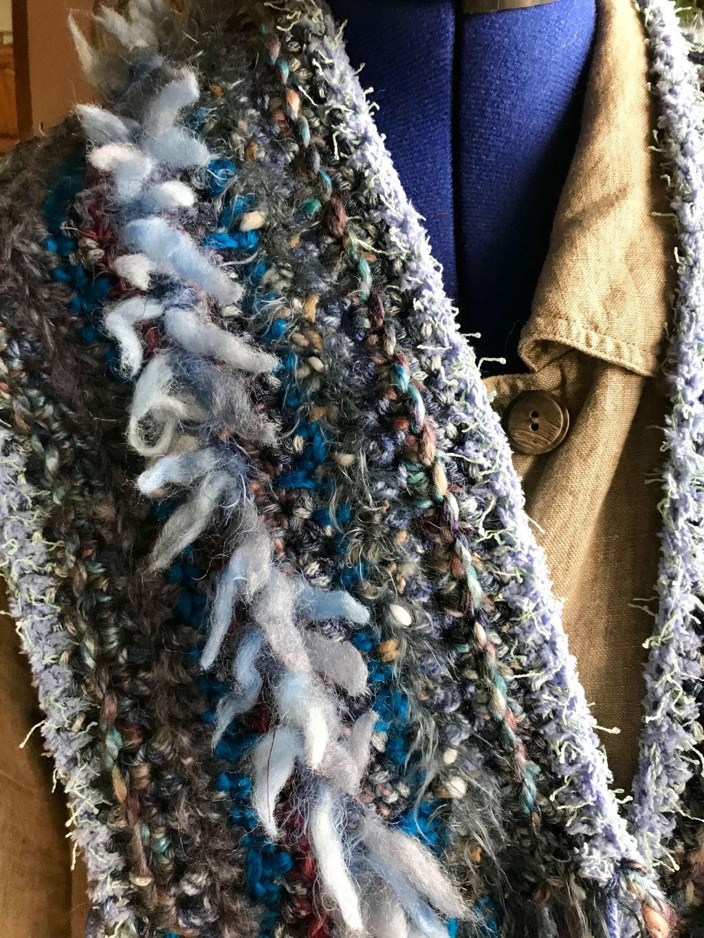 Crocheted Scarf Blues Art Yarn