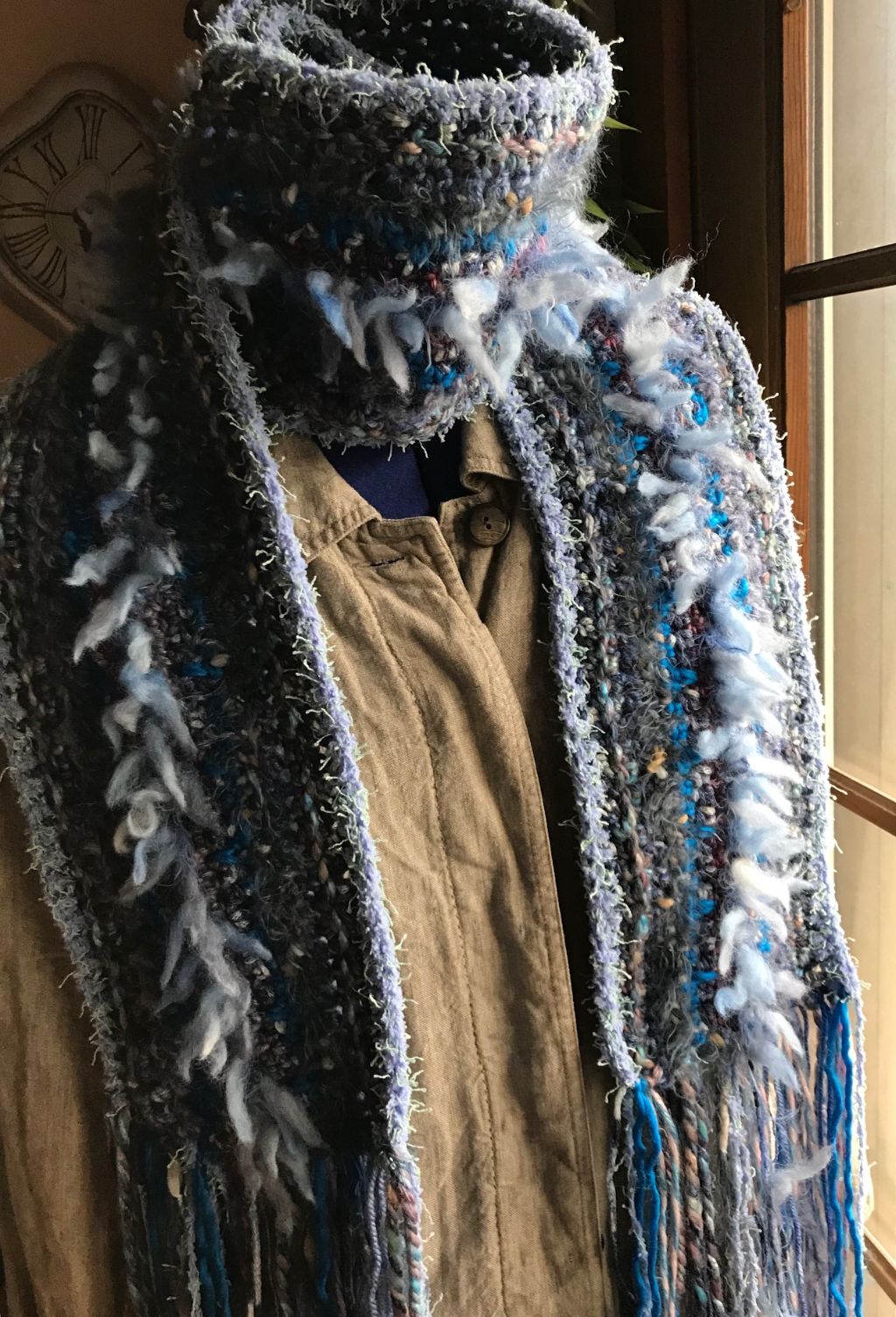 Crocheted Scarf Blues Art Yarn