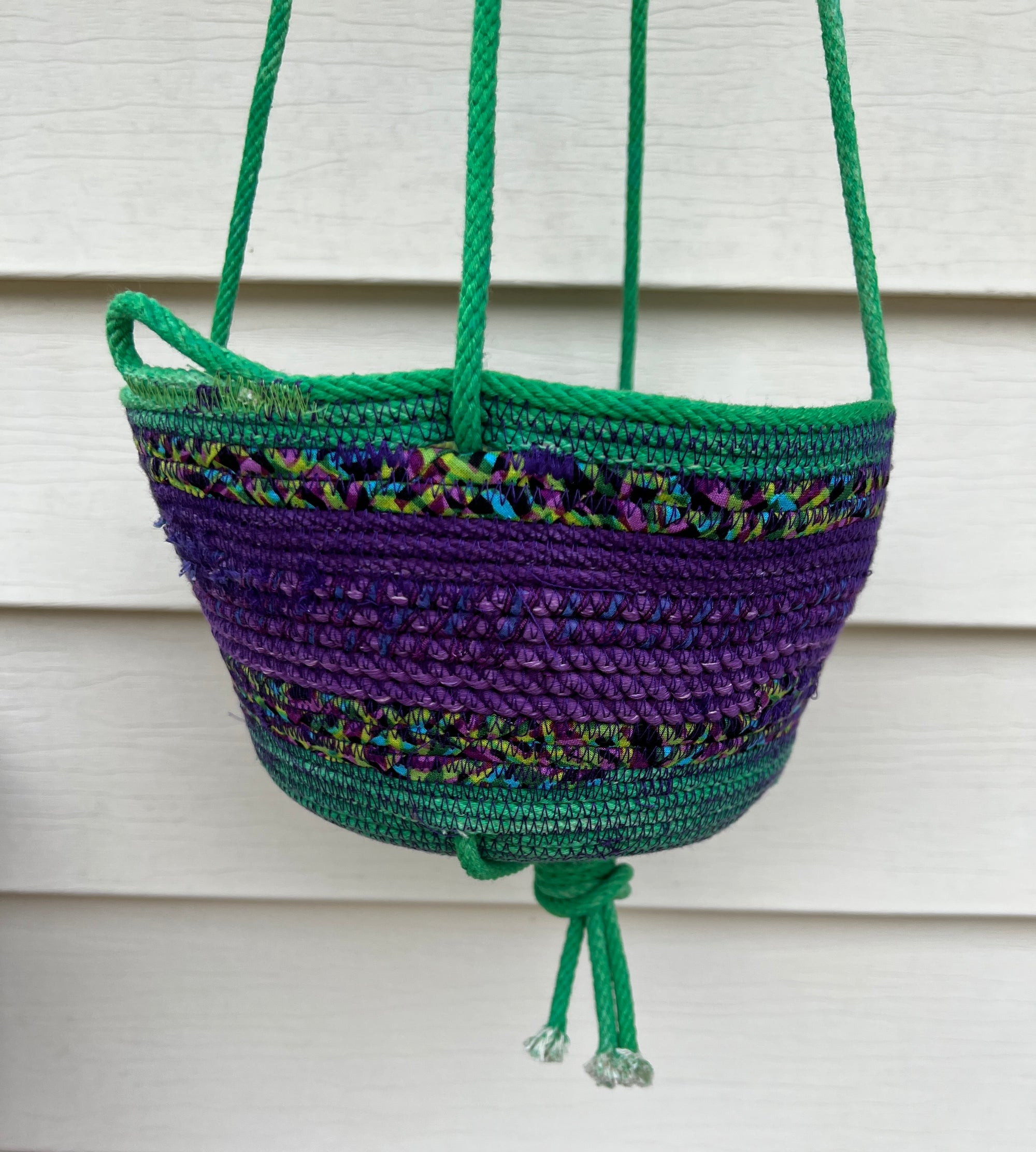 Hanging 6" Planter - Coiled Rope Basket Purple and Green