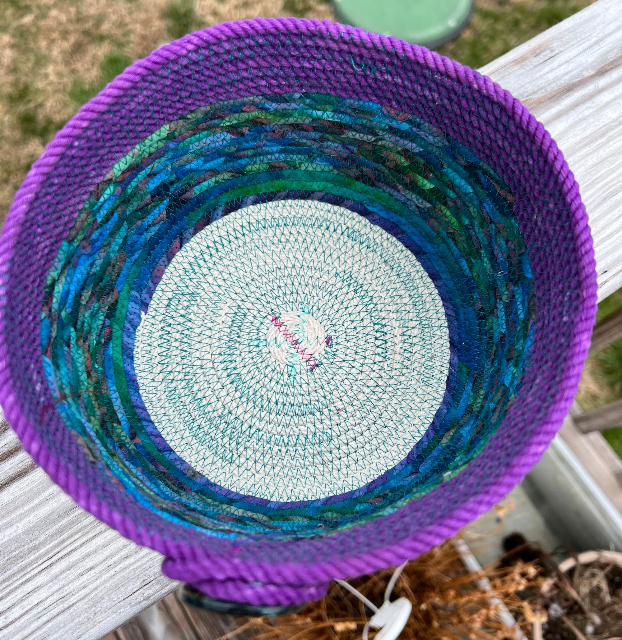 6" Coiled Rope Planter Pot in Purple and Blues