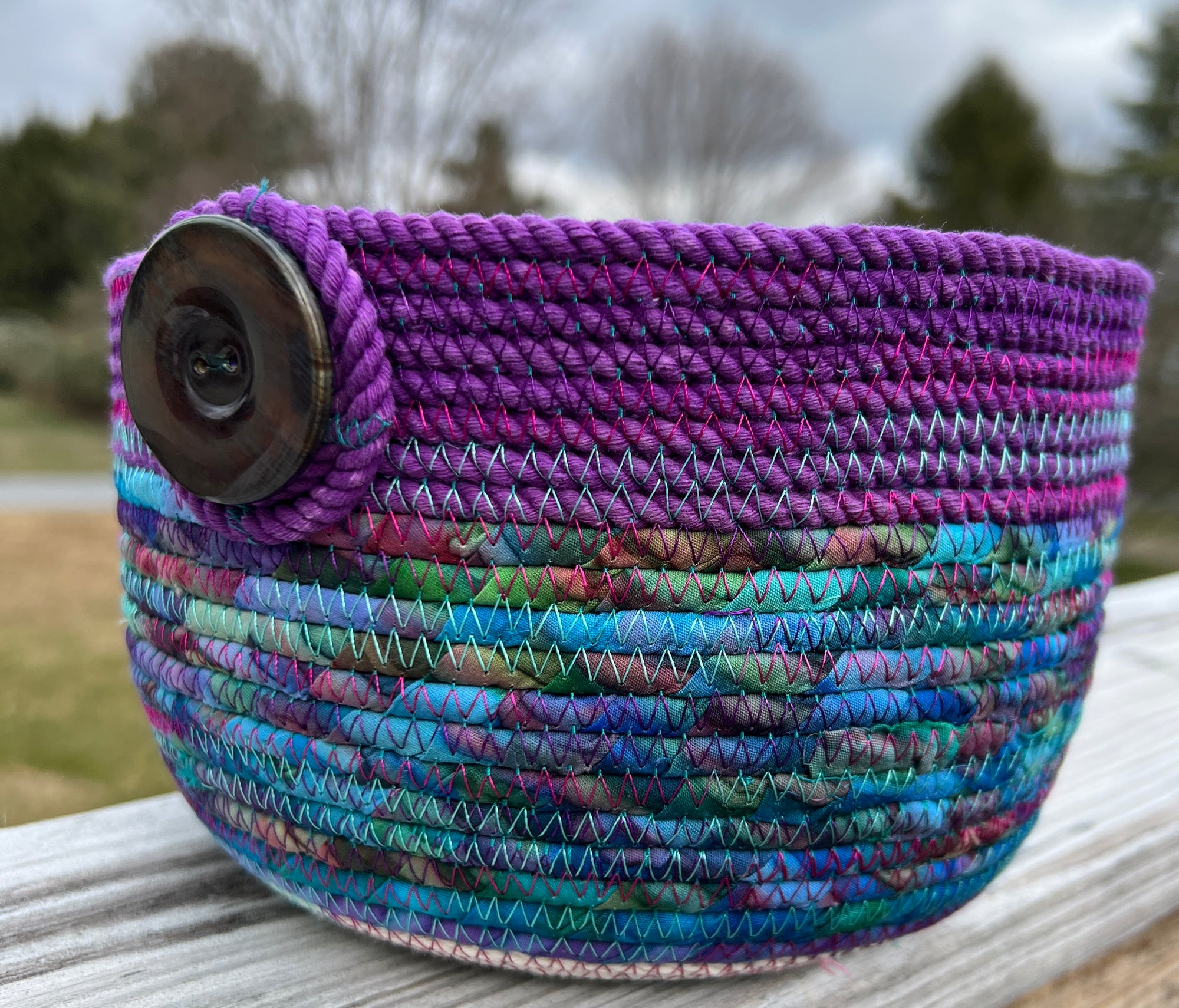 6" Coiled Rope Planter Pot in Purple and Blues