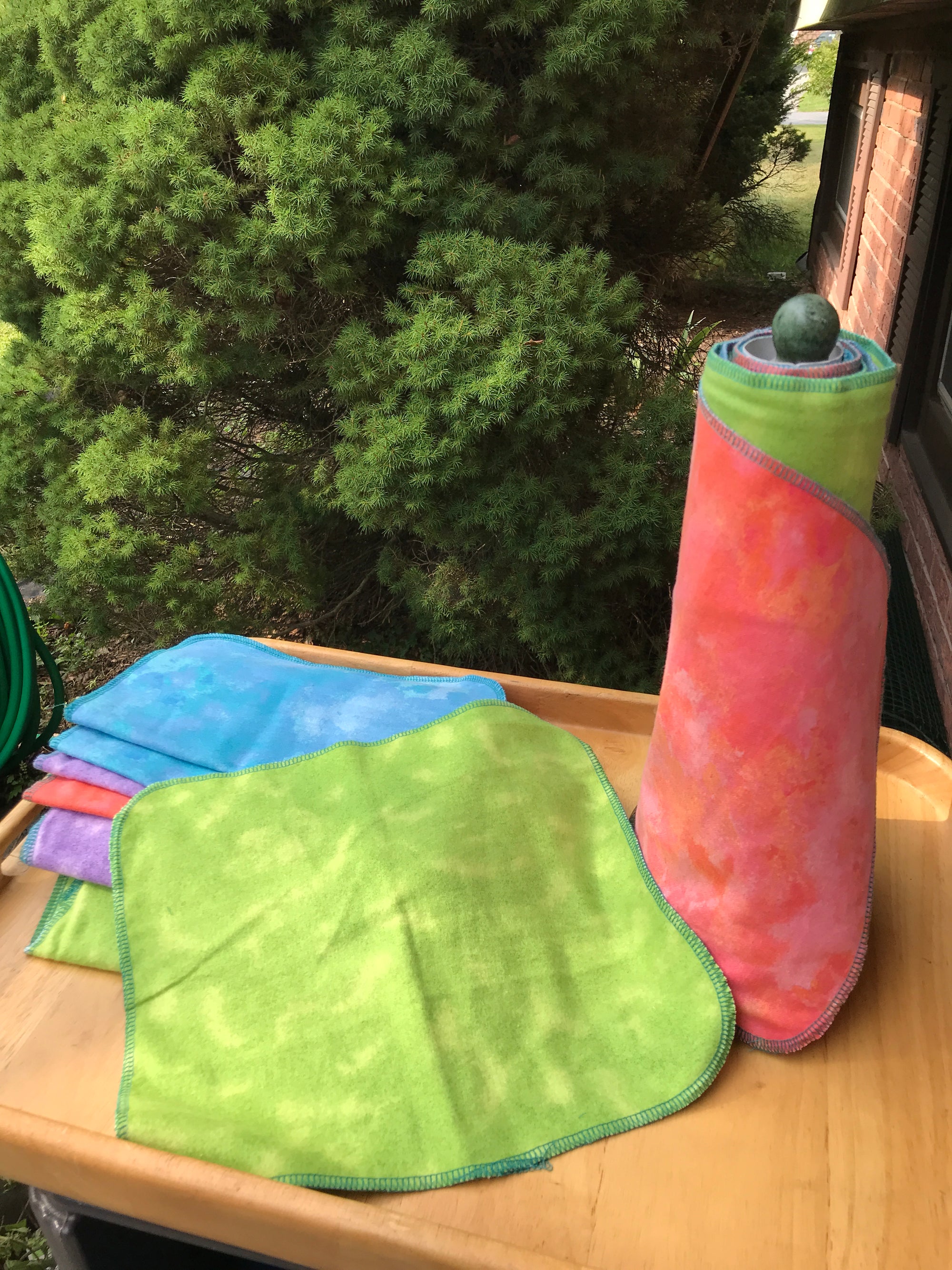 Premium Non Paper Towels Napkins with Hand Dyed Fabric and Purple Plaid 10" x 12"