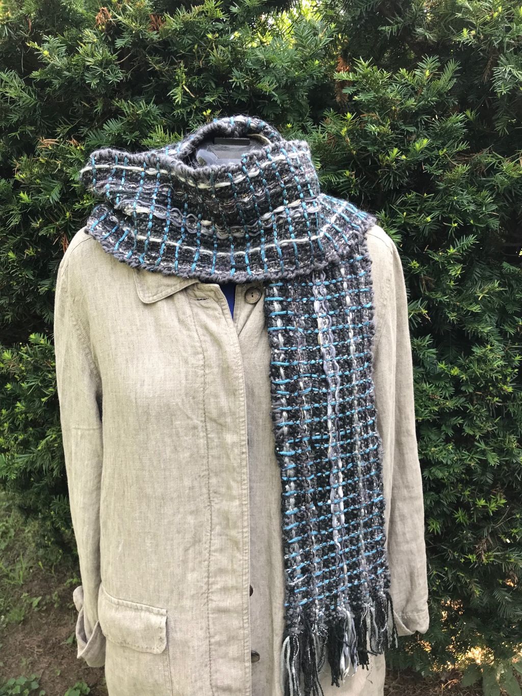 Woven Scarf Black Silver turquoise Amplifier Scarf