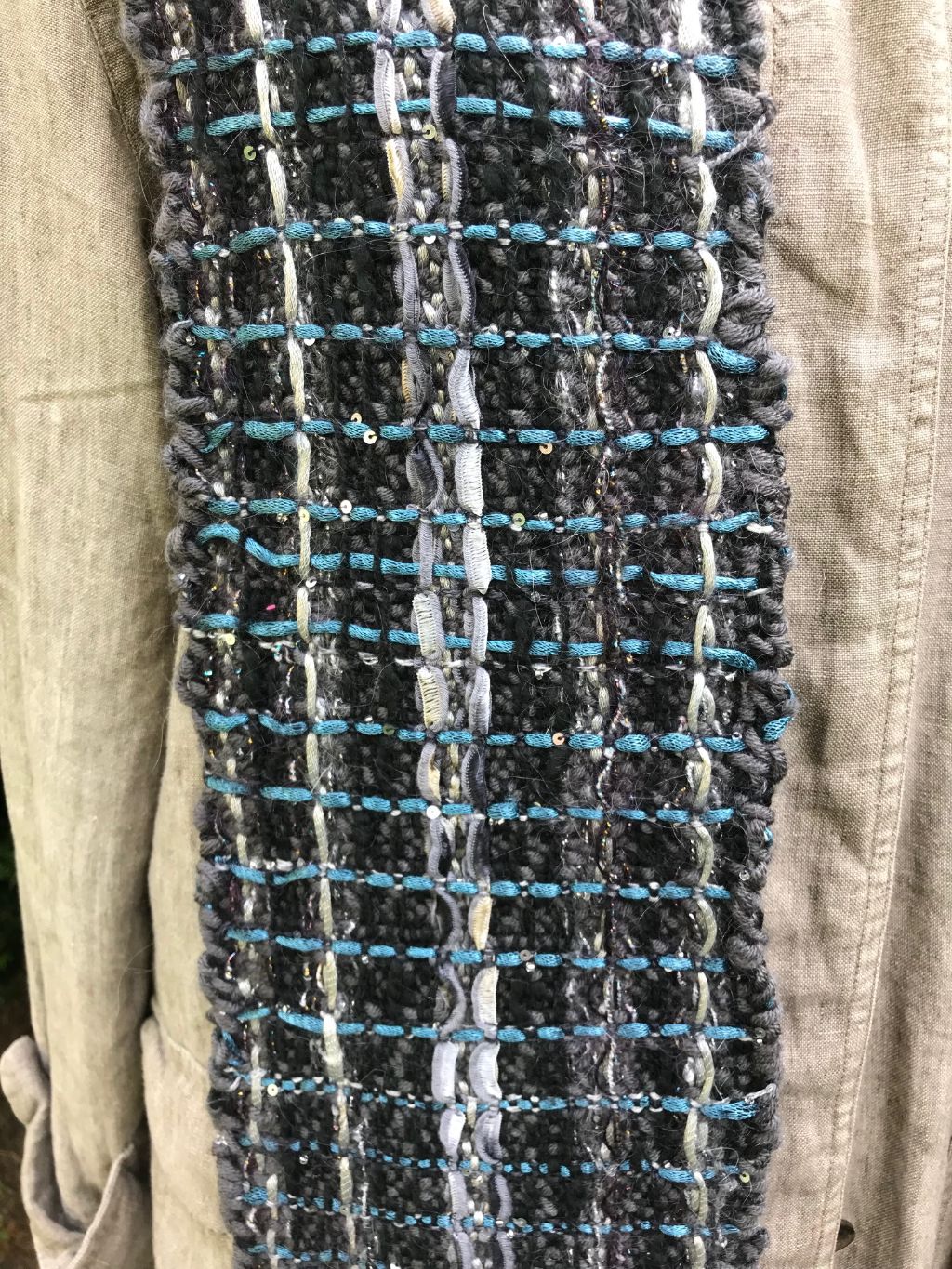 Woven Scarf Black Silver turquoise Amplifier Scarf