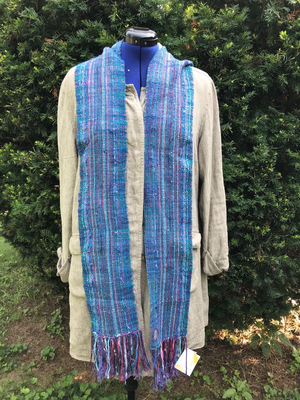 Woven Scarf Cotton Soft Blue Silk Wool Cotton Blend
