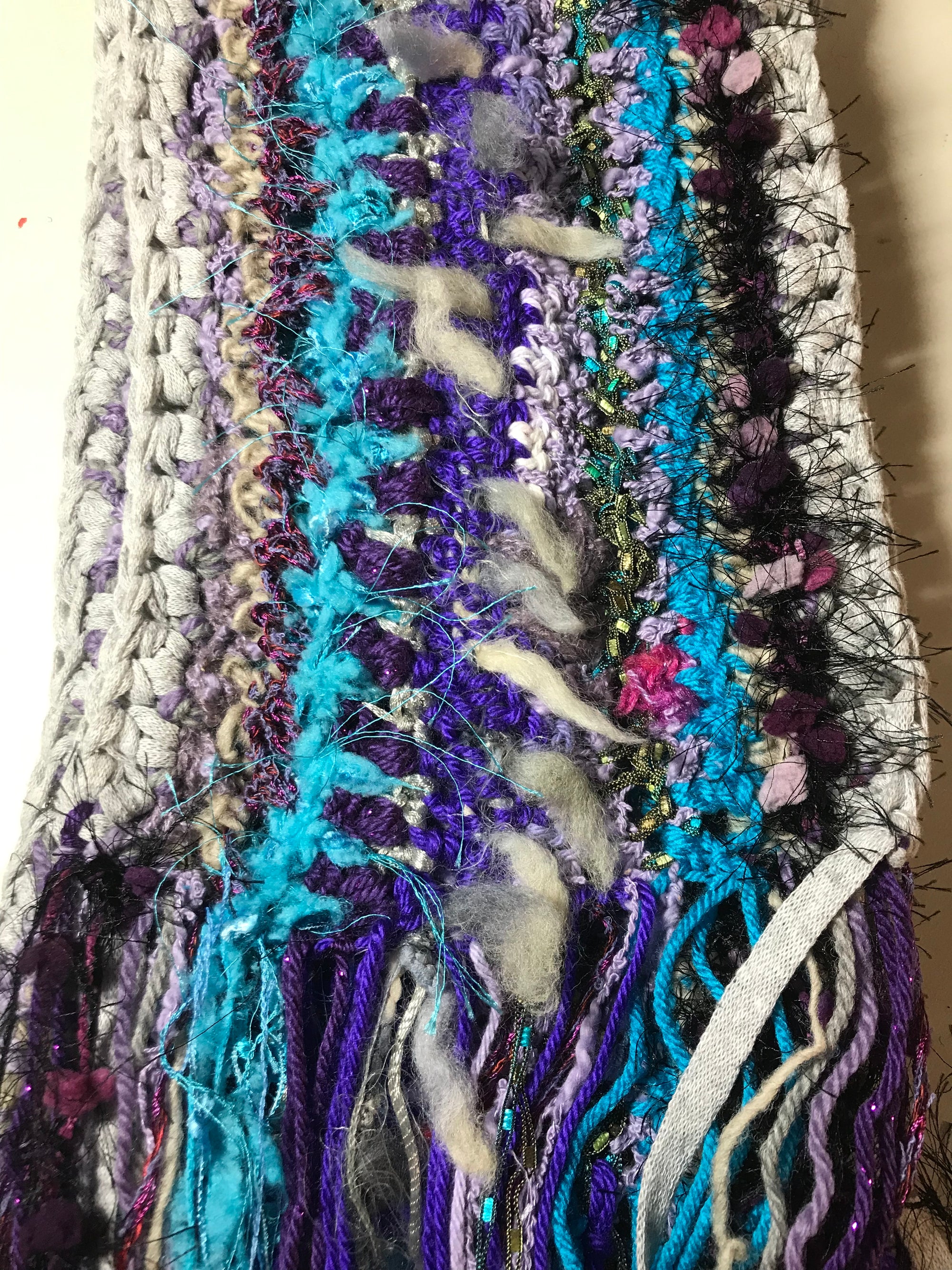 Crocheted Scarf Blue Gray Purple Art Yarn