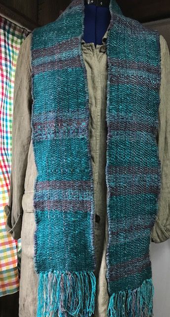 Woven Scarf Teal and Mulberry Soft Wool Blend