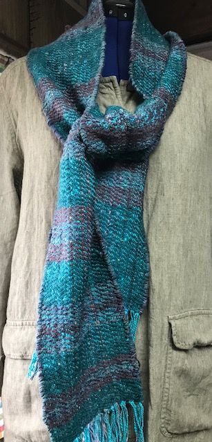 Woven Scarf Teal and Mulberry Soft Wool Blend