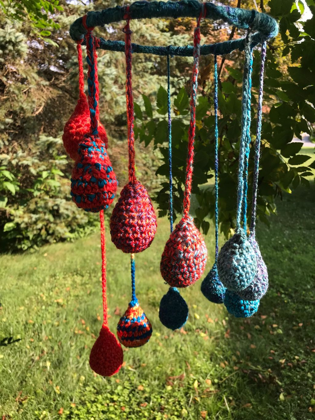 Hanging Mobile Raindrops Teardrops in Blues and Oranges