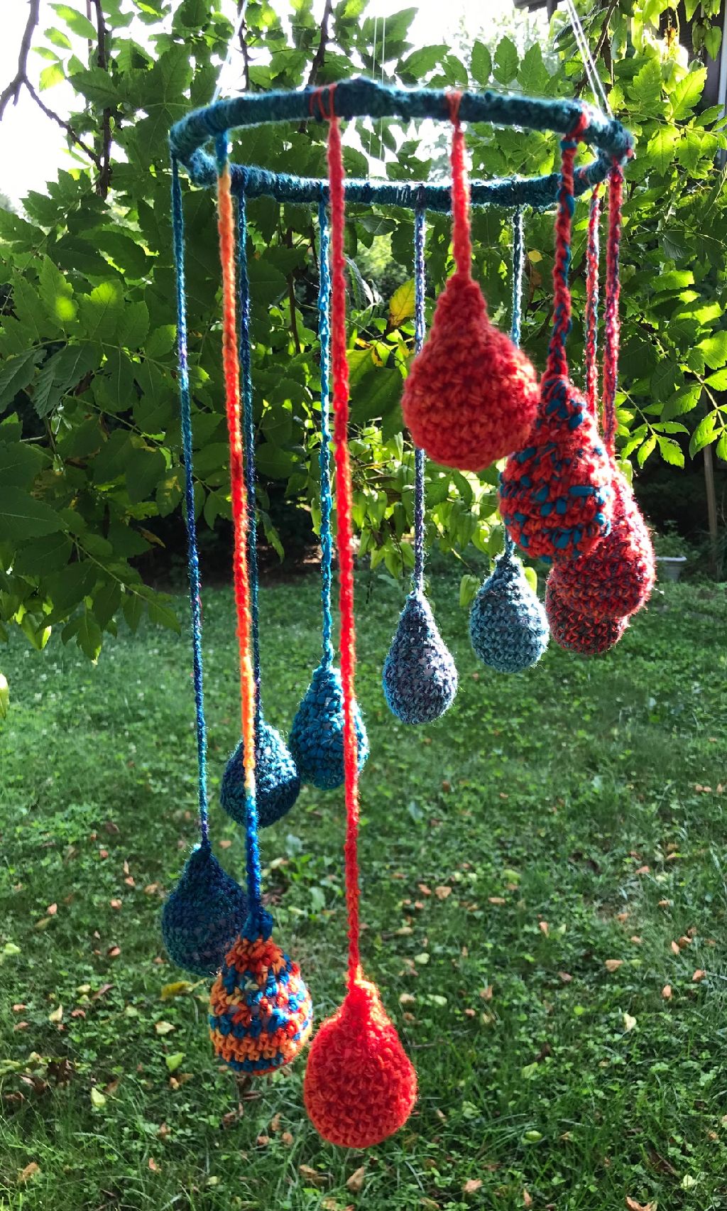 Hanging Mobile Raindrops Teardrops in Blues and Oranges