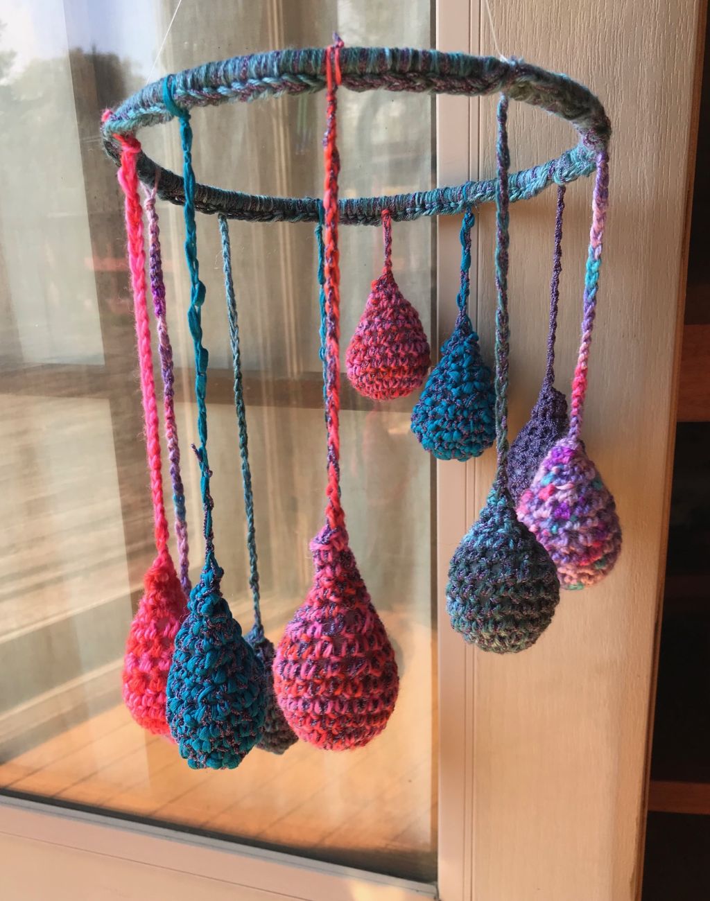 Hanging Mobile Raindrops Teardrops in Blues Purples and Pinks