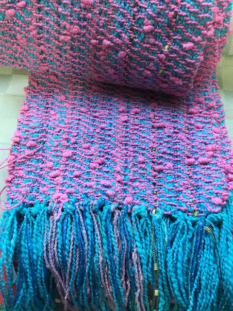 Pink Turquoise Summer Cotton Candy Scarf Hand Woven