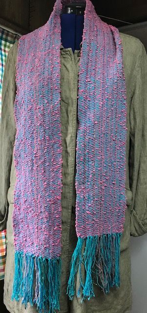 Pink Turquoise Summer Cotton Candy Scarf Hand Woven