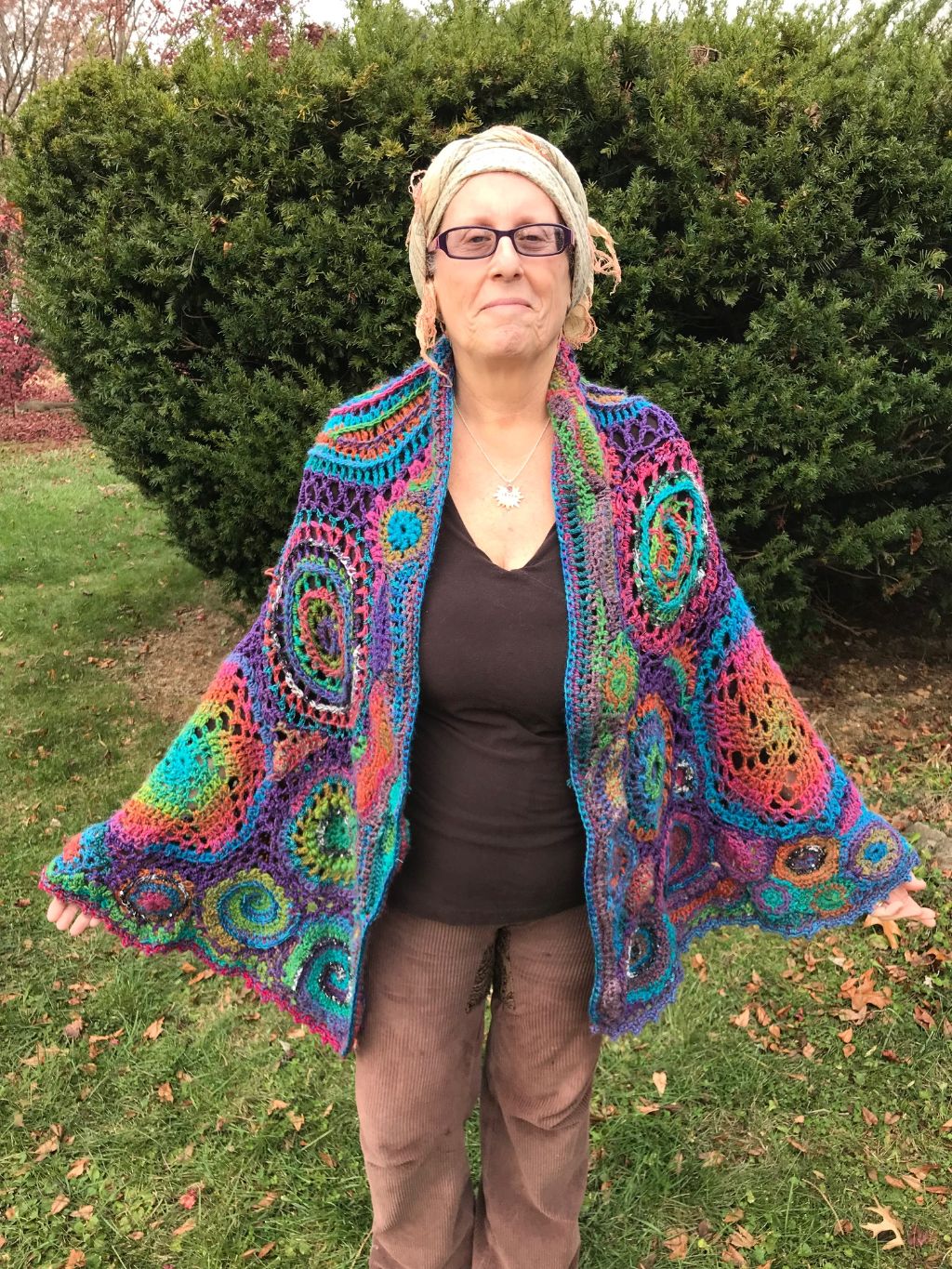 Free Form Crochet Shawl Soft Fall Tones