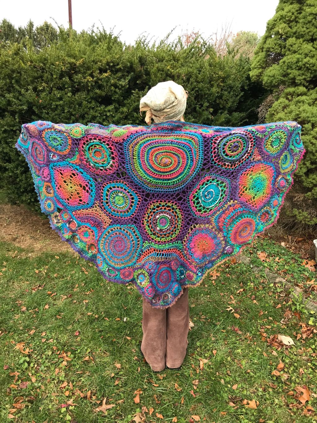 Free Form Crochet Shawl Soft Fall Tones